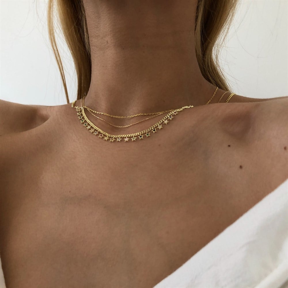 925 renkli yıldızlı choker