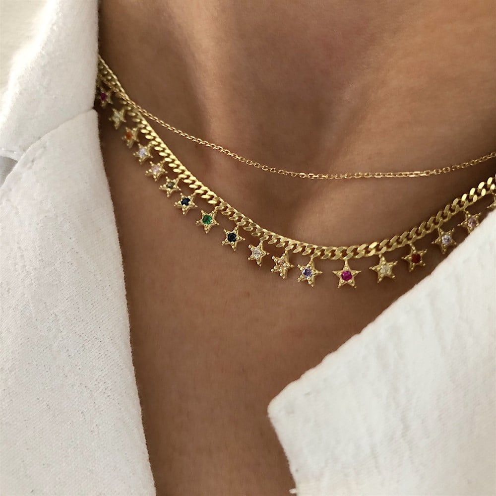 925 renkli yıldızlı choker