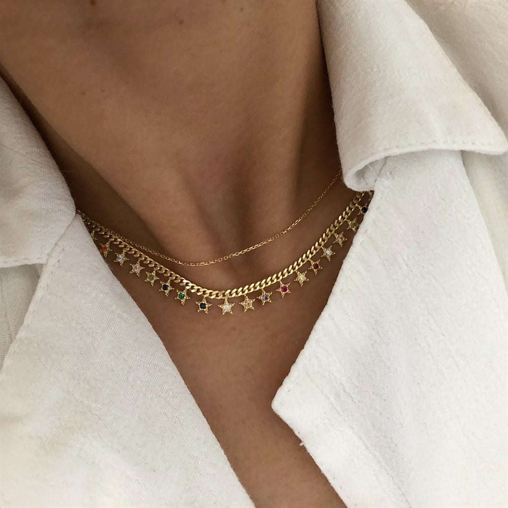 925 renkli yıldızlı choker