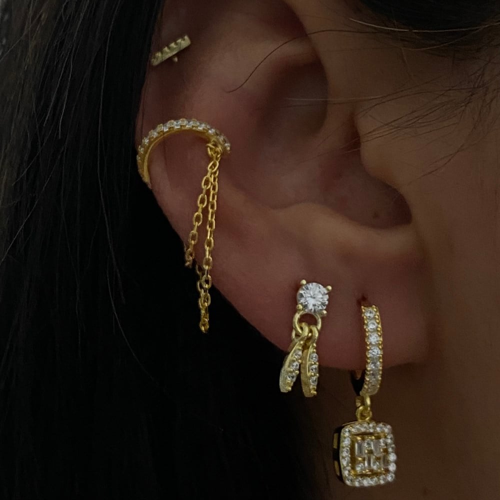 925 sallantılı zincirli taşlı halkalı ear cuff
