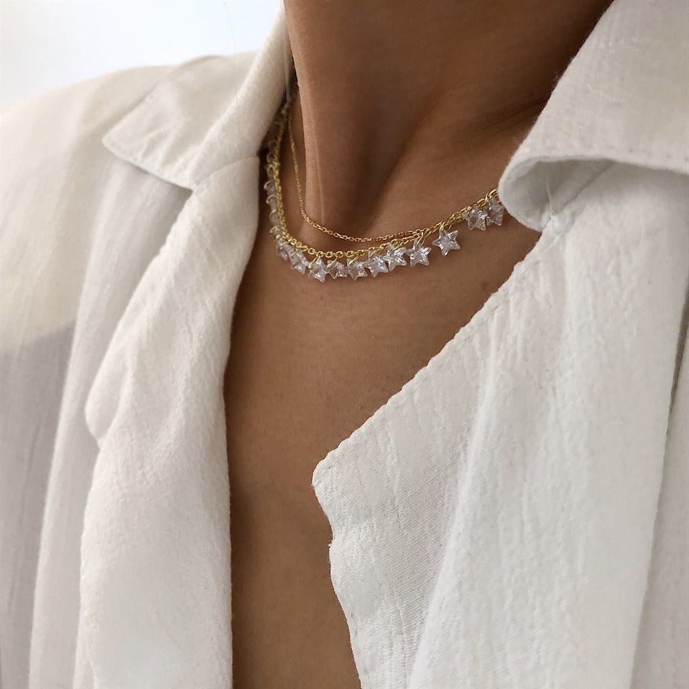925 şeffaf yıldızlı choker