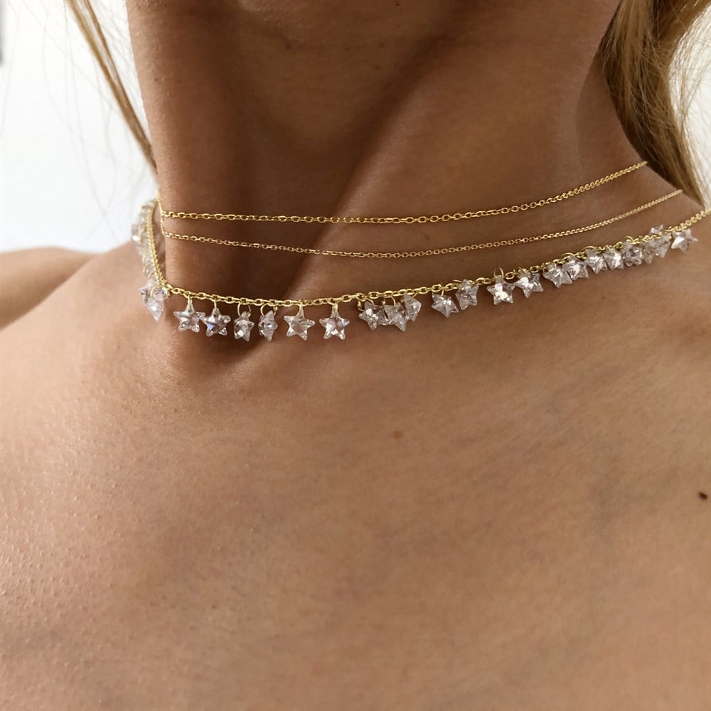 925 şeffaf yıldızlı choker