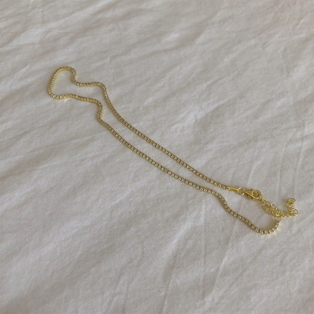 925 taşlı choker kolye ince