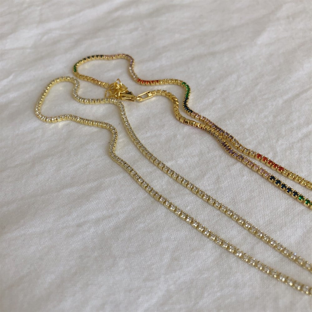 925 taşlı choker kolye ince