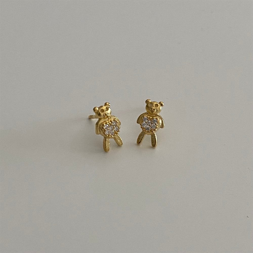 925 taşlı mini ayıcık küpe