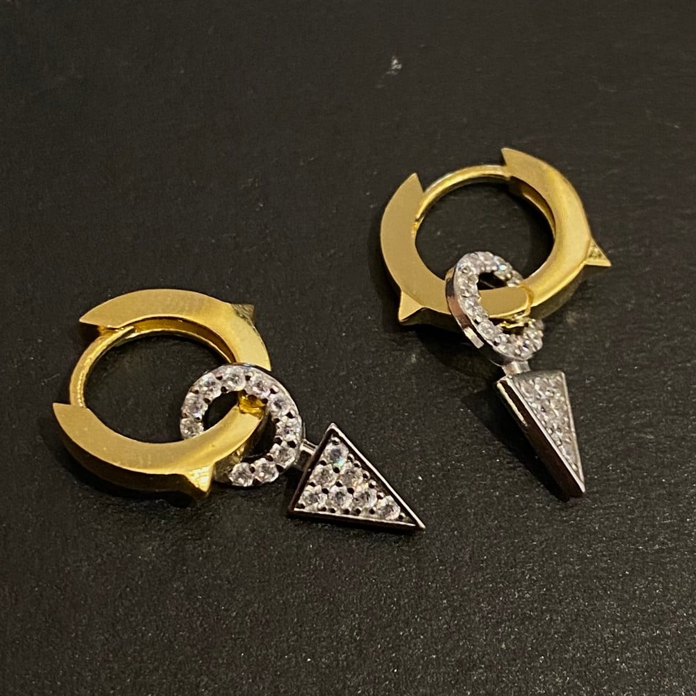 925 taşlı piramit küpe tek