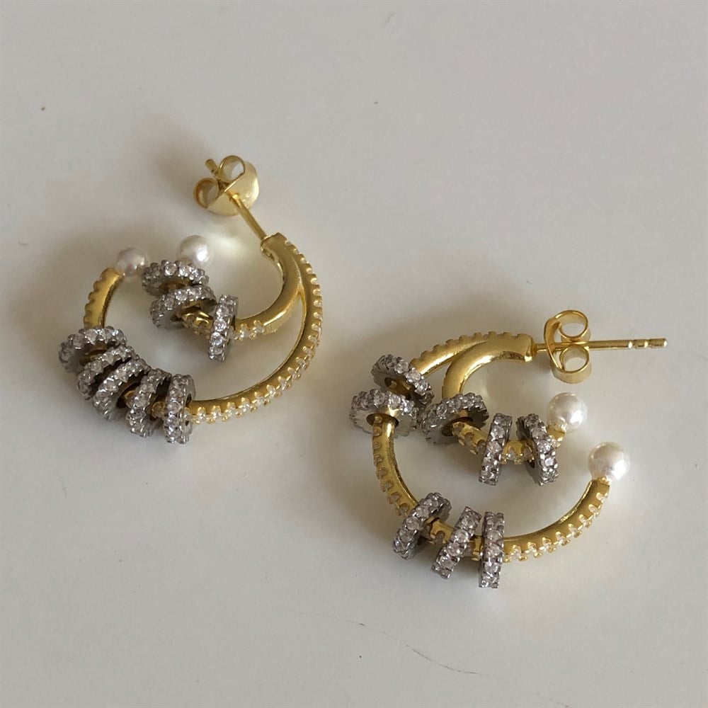 925 tekli gold-silver mix incili küpe