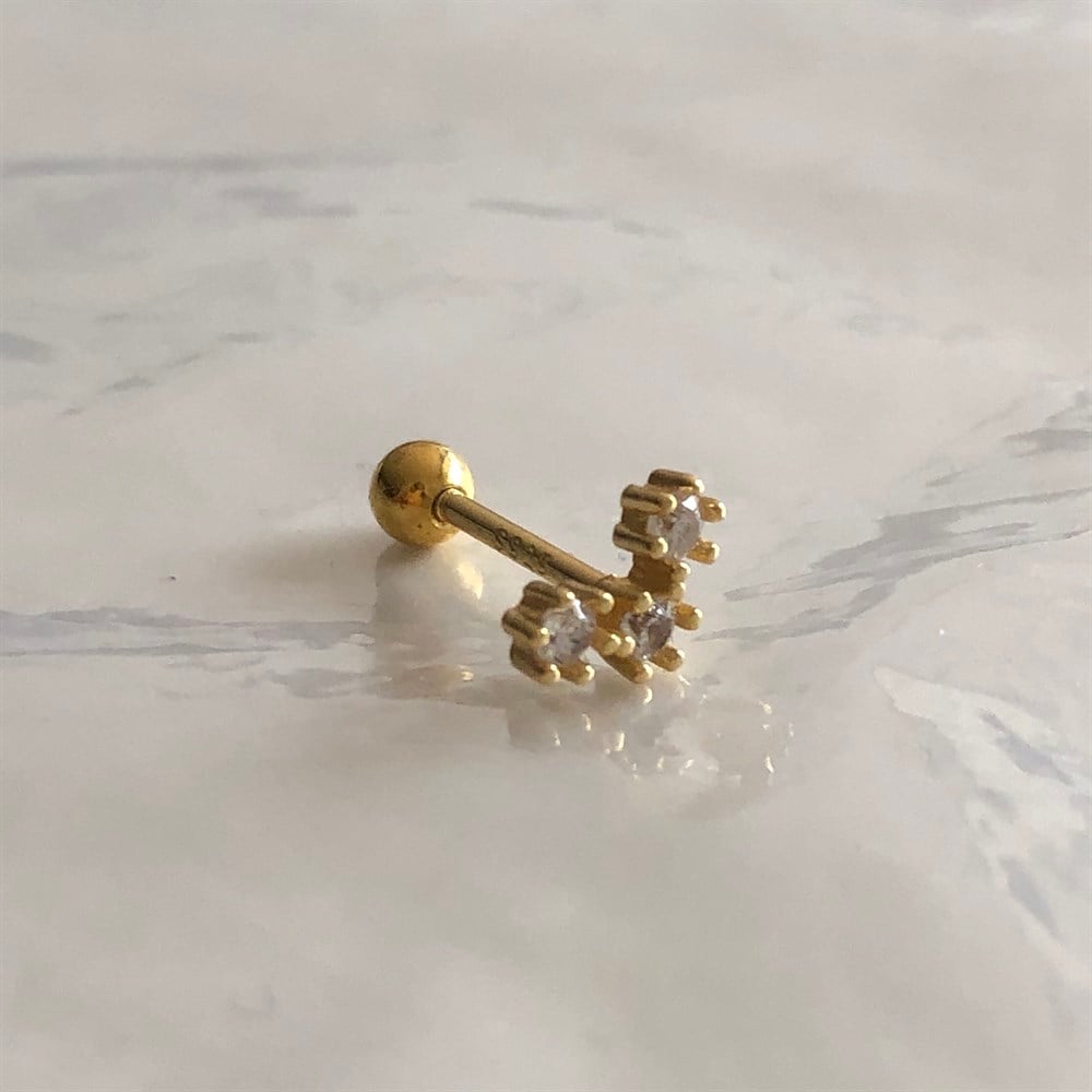925 üç taşlı piercing küpe