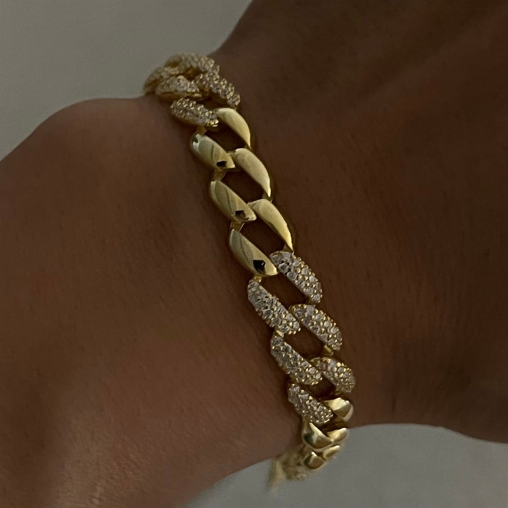 925 yarı taşlı hacimli bileklik cuban bracelet
