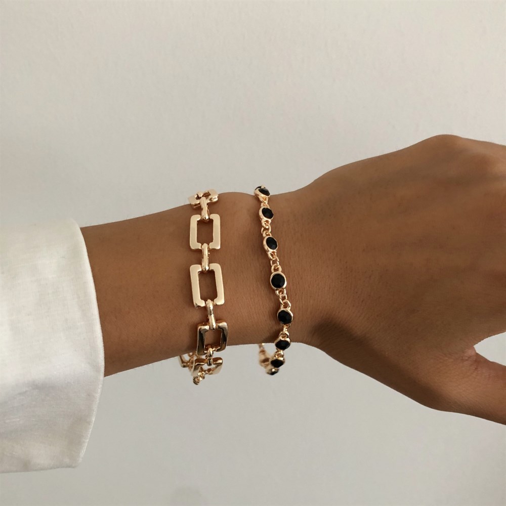 dikdörtgen şekilli gold bileklik