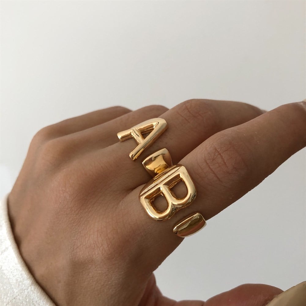 gold hacimli harfli yüzük İSTEDİĞİNİ YAZDIR
