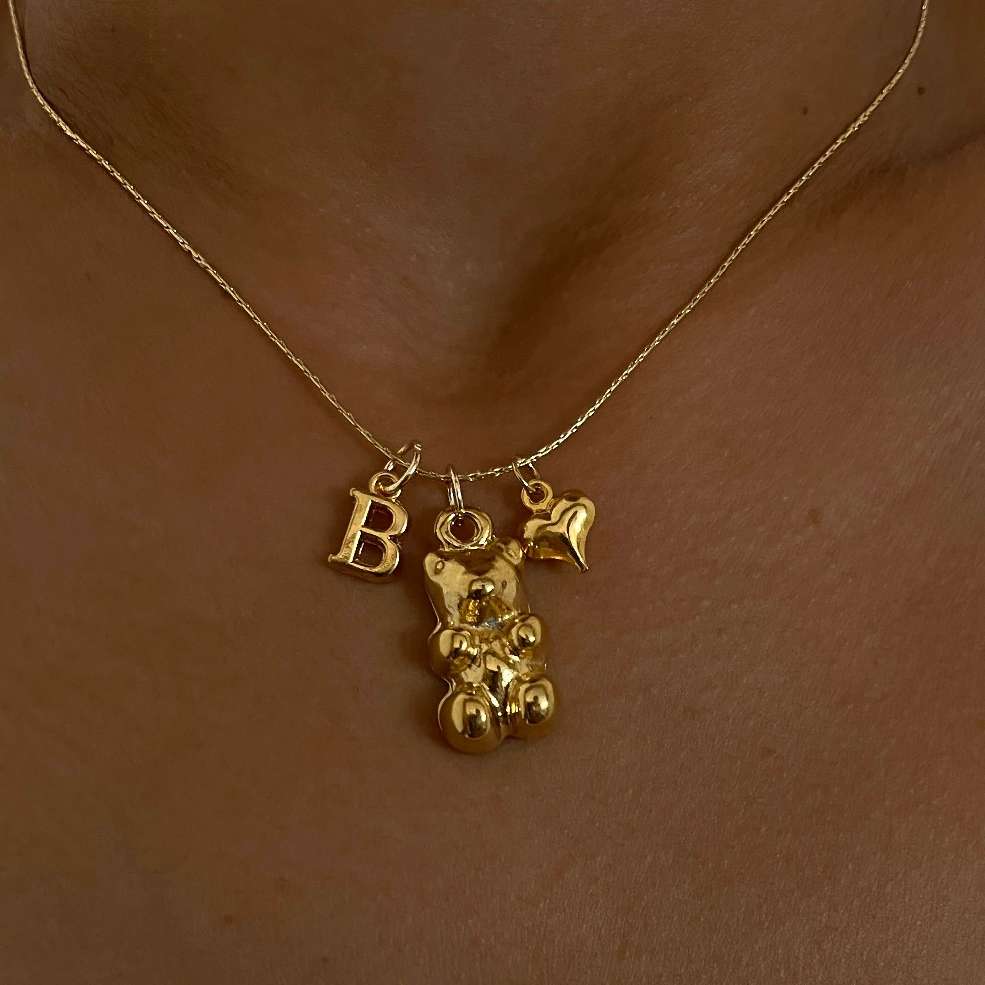 Gold Kombin Kolye Seti Kalp Jelibon Harf