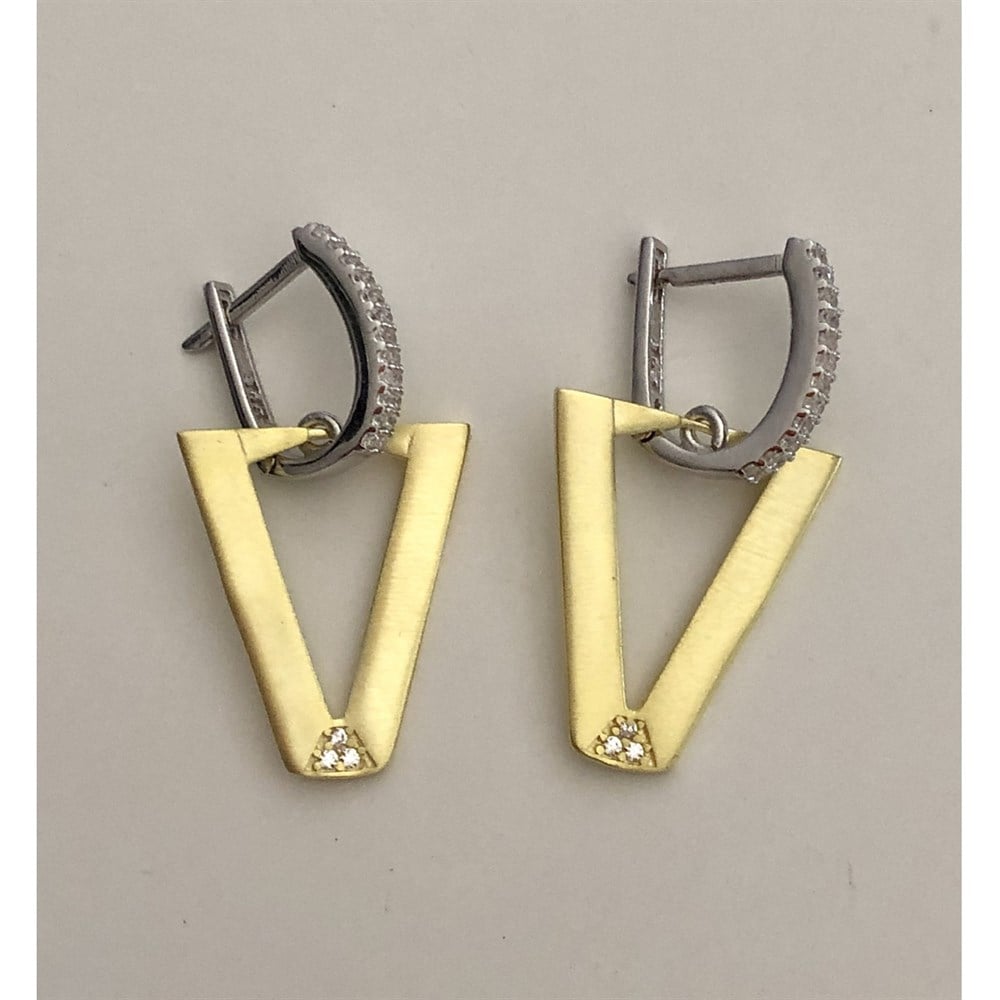 gold&silver karışık renkli taş halkalı V küpe