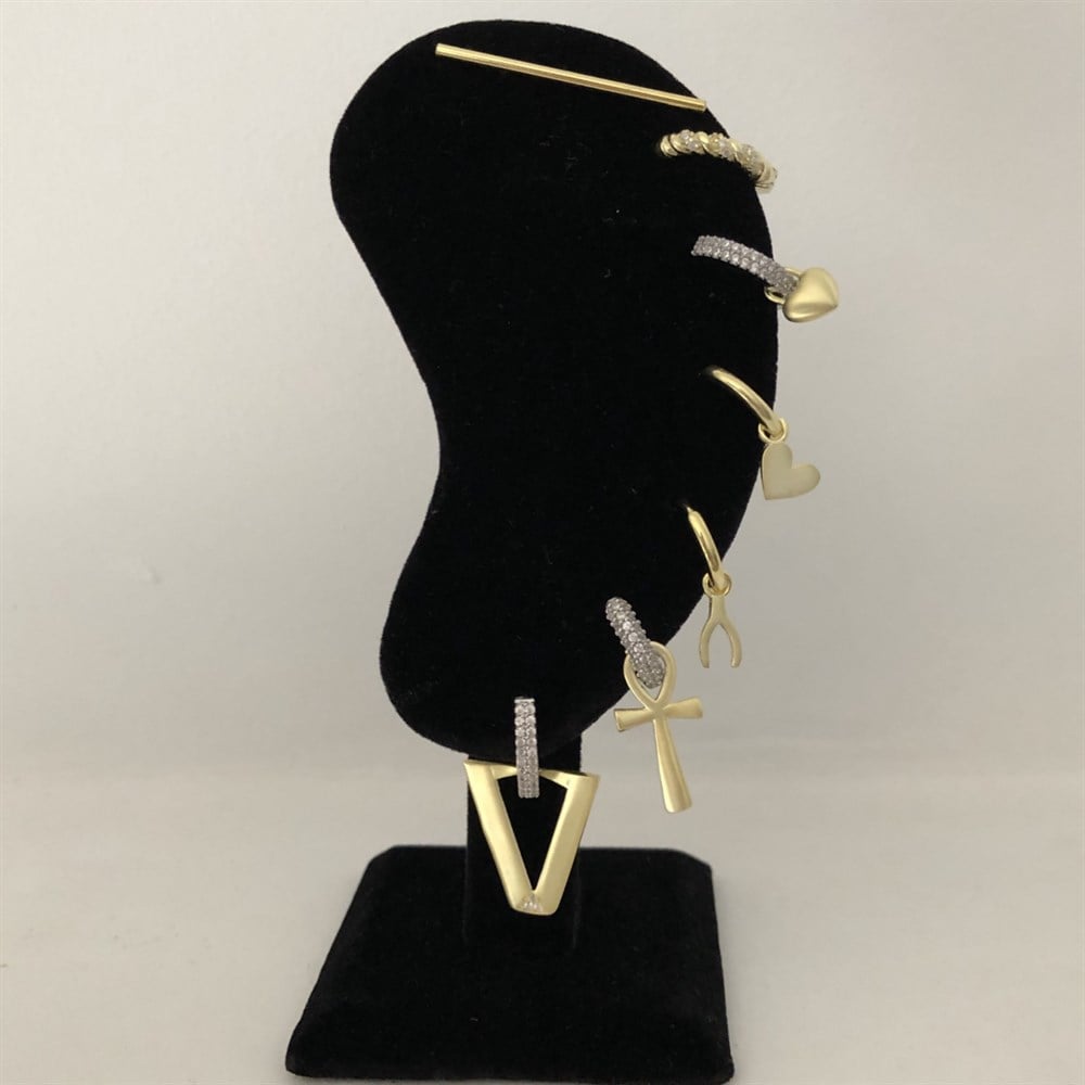 gold&silver karışık renkli taş halkalı V küpe