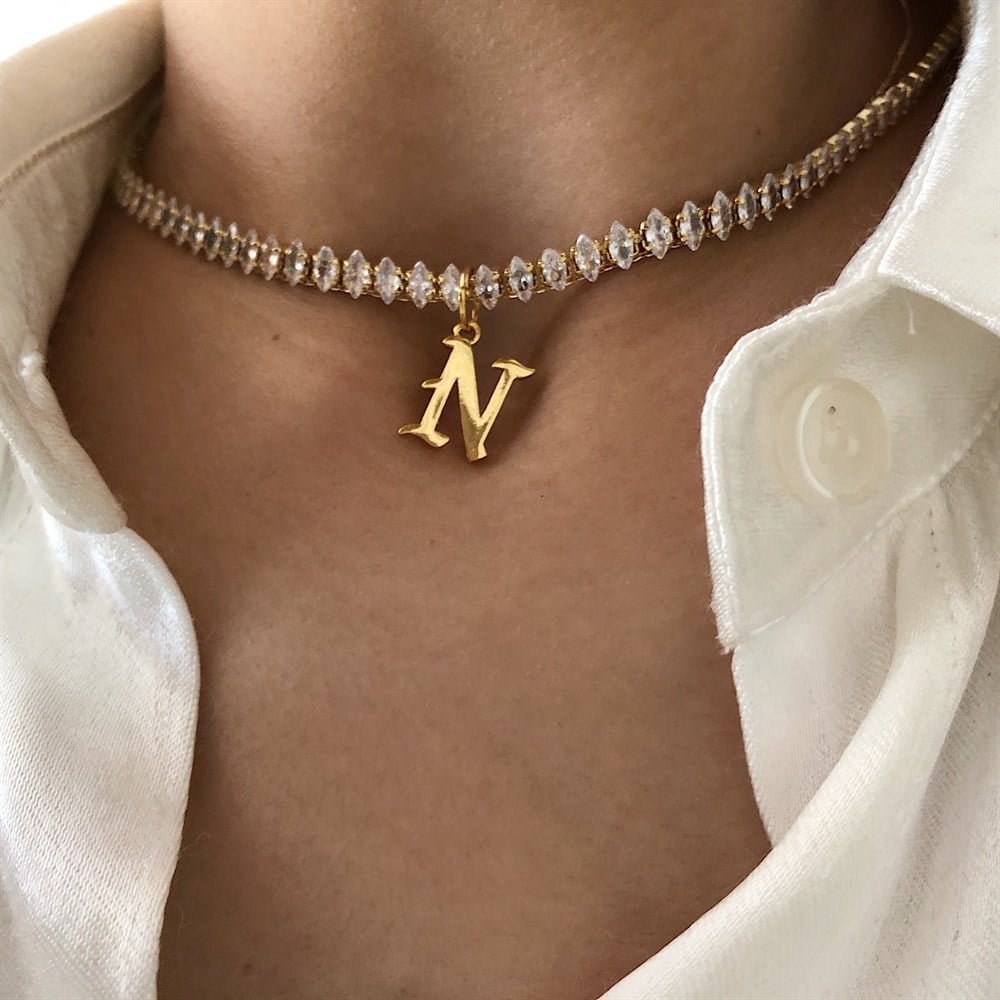 harfli baget taşlı choker