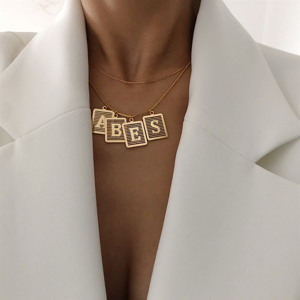 harfli dikdörtgen tabela kolye