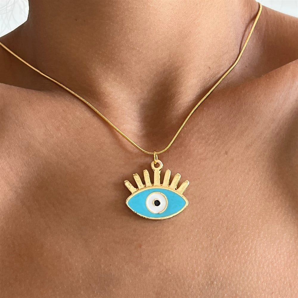 Mavi kirpikli göz kolye