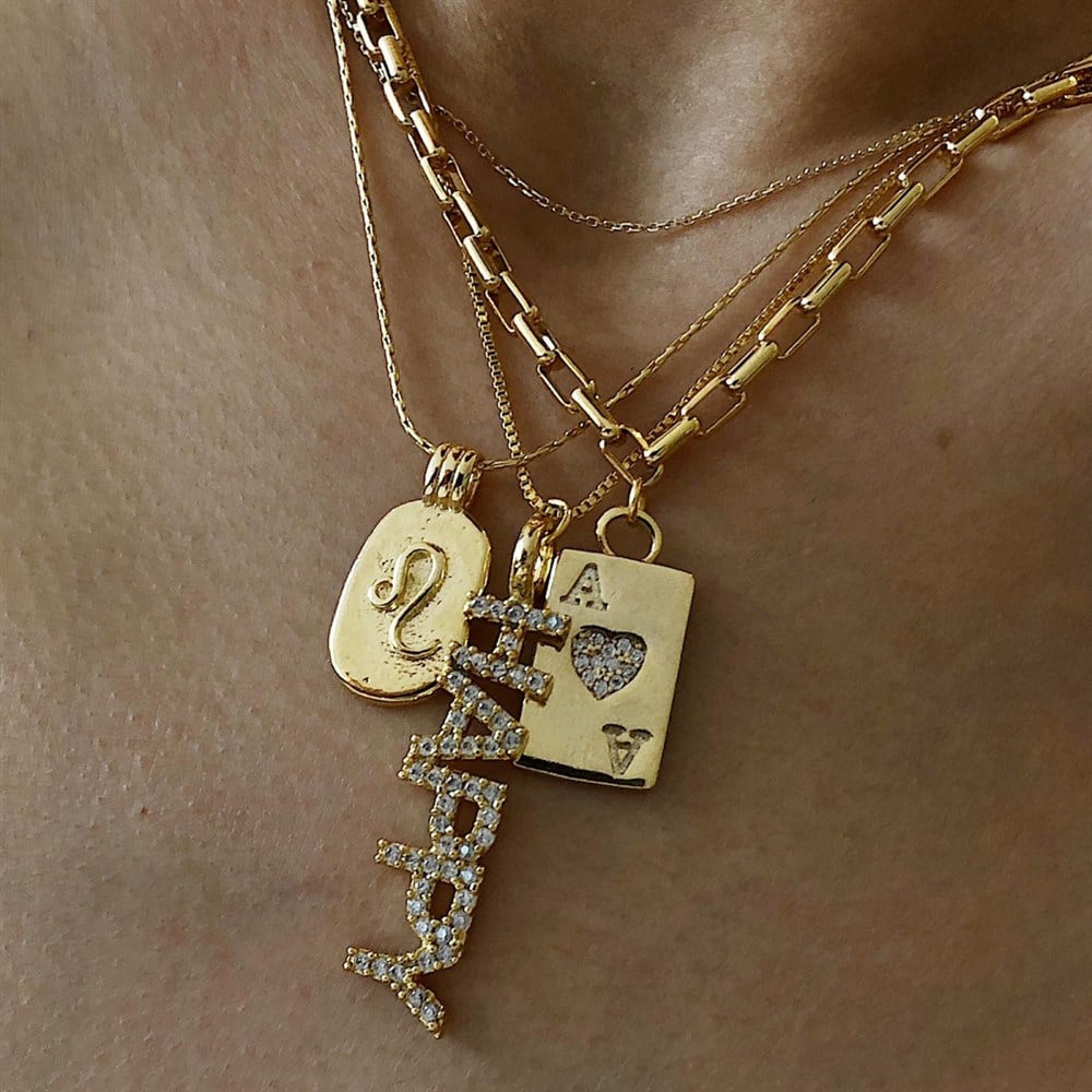 oval plaka burç kolye