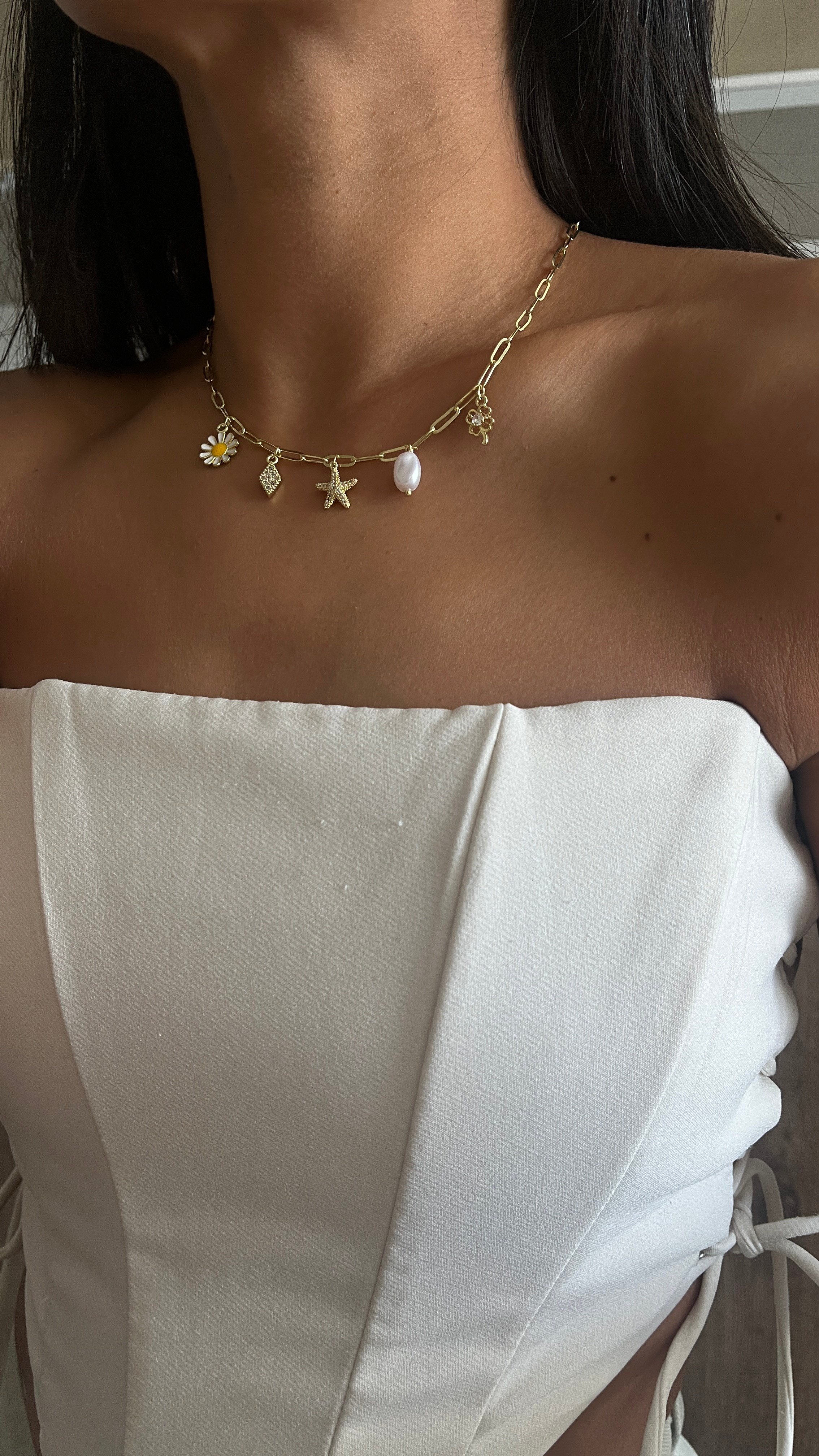 Papatyalı Charm Dolu Kolye