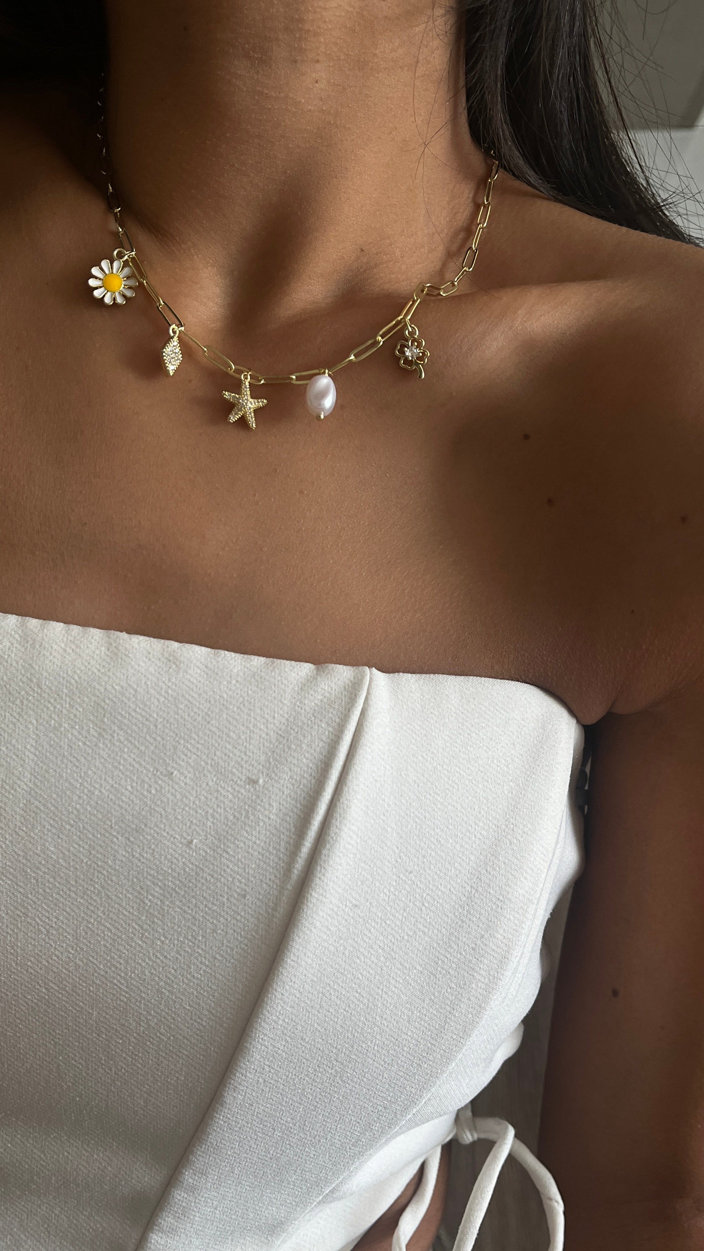 Papatyalı Charm Dolu Kolye