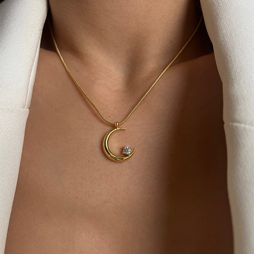 Tek Taşlı Ay Kolye