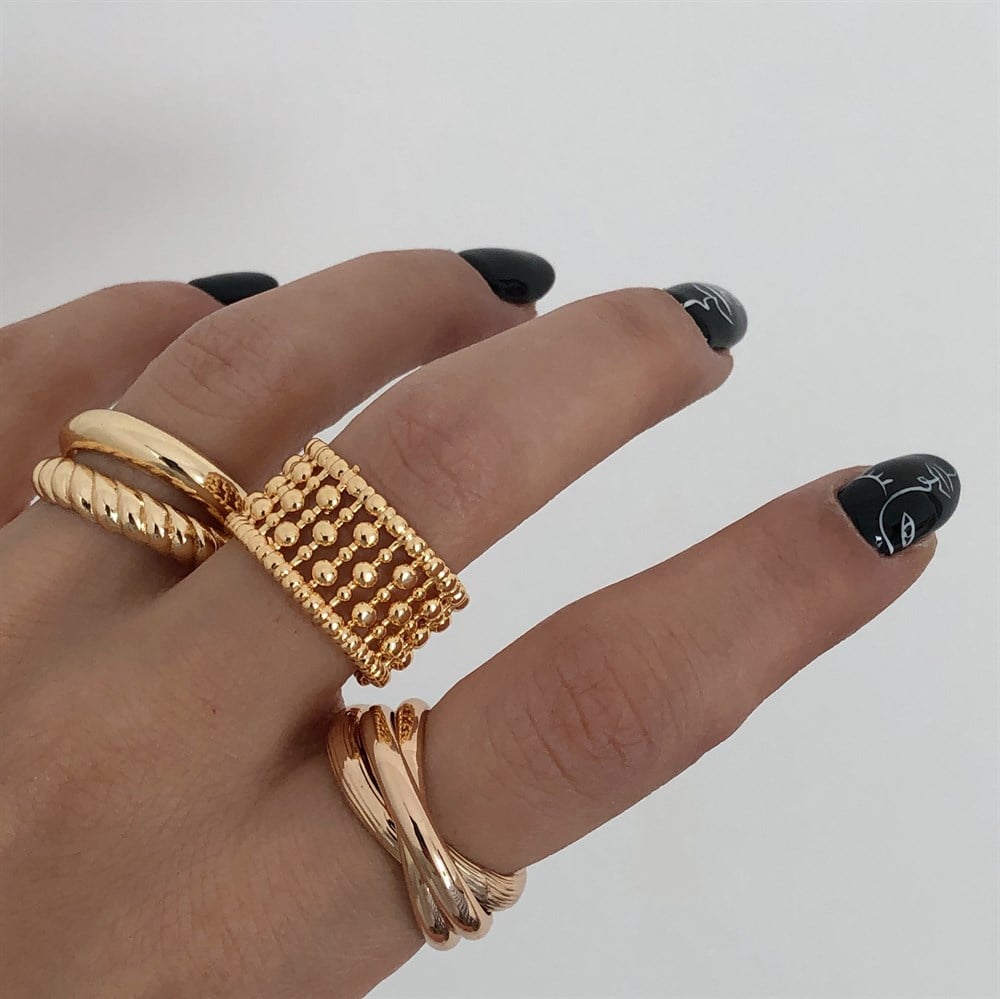 top desenli yüzük gold