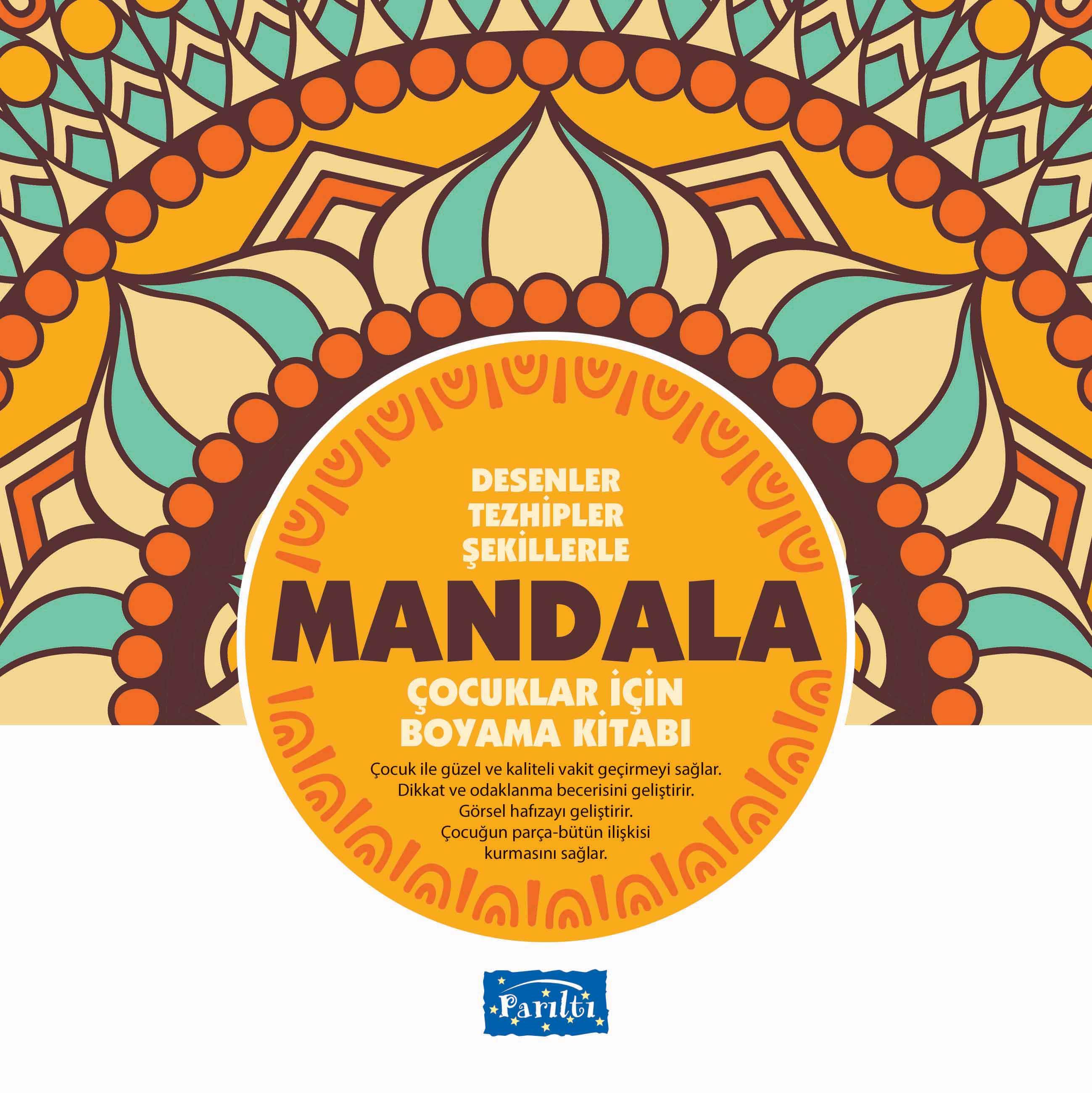 Desenler Tezhipler Şekillerle Mandala - Sarı Kitap - Çocuklar İçin Boyama Kitabı