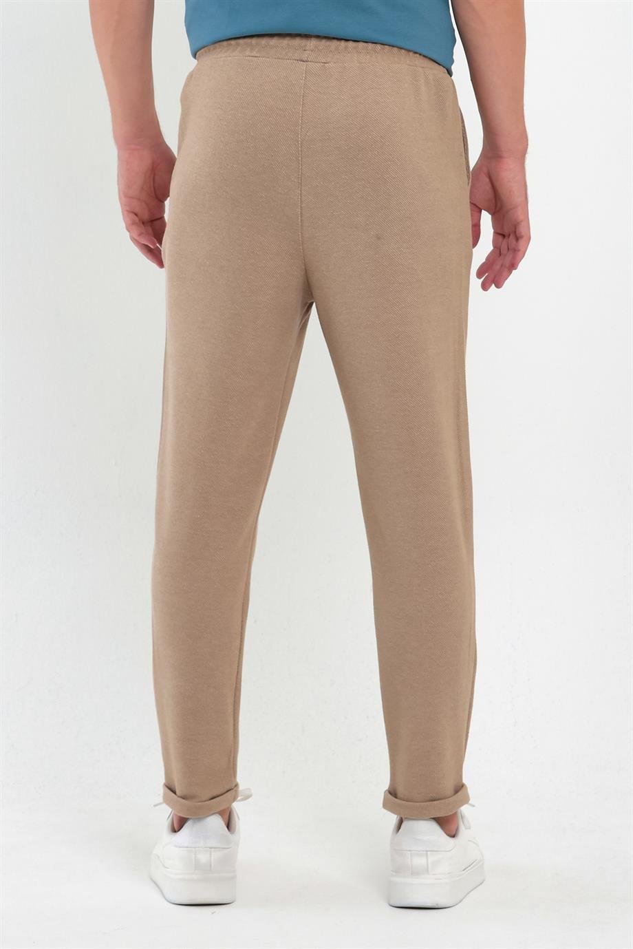 MAXIMILLIANErkek Bej Yandan Cepli Beli Lastikli Bağcıklı Duble Paça Relaxed Fit Rahat Kesim Jogger Pantolon