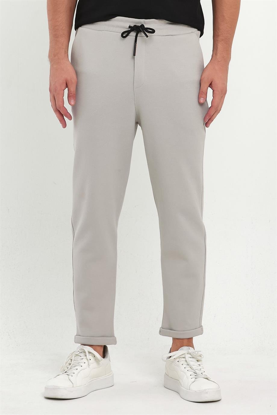 MAXIMILLIANErkek Gri Duble Paça Standart Kesim Beli Bağlamalı Yan Cepli Jogger Pantolon
