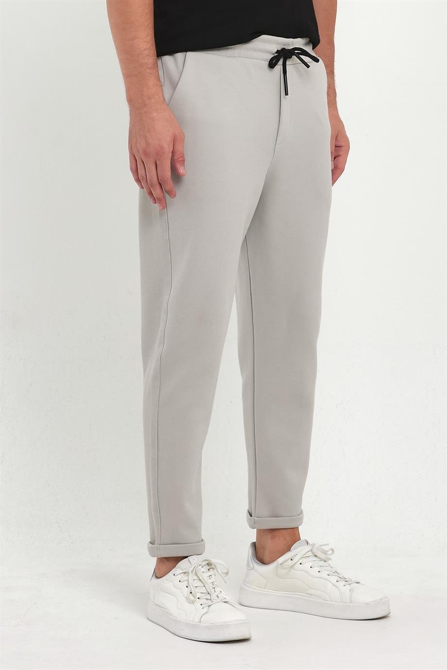 MAXIMILLIANErkek Gri Duble Paça Standart Kesim Beli Bağlamalı Yan Cepli Jogger Pantolon