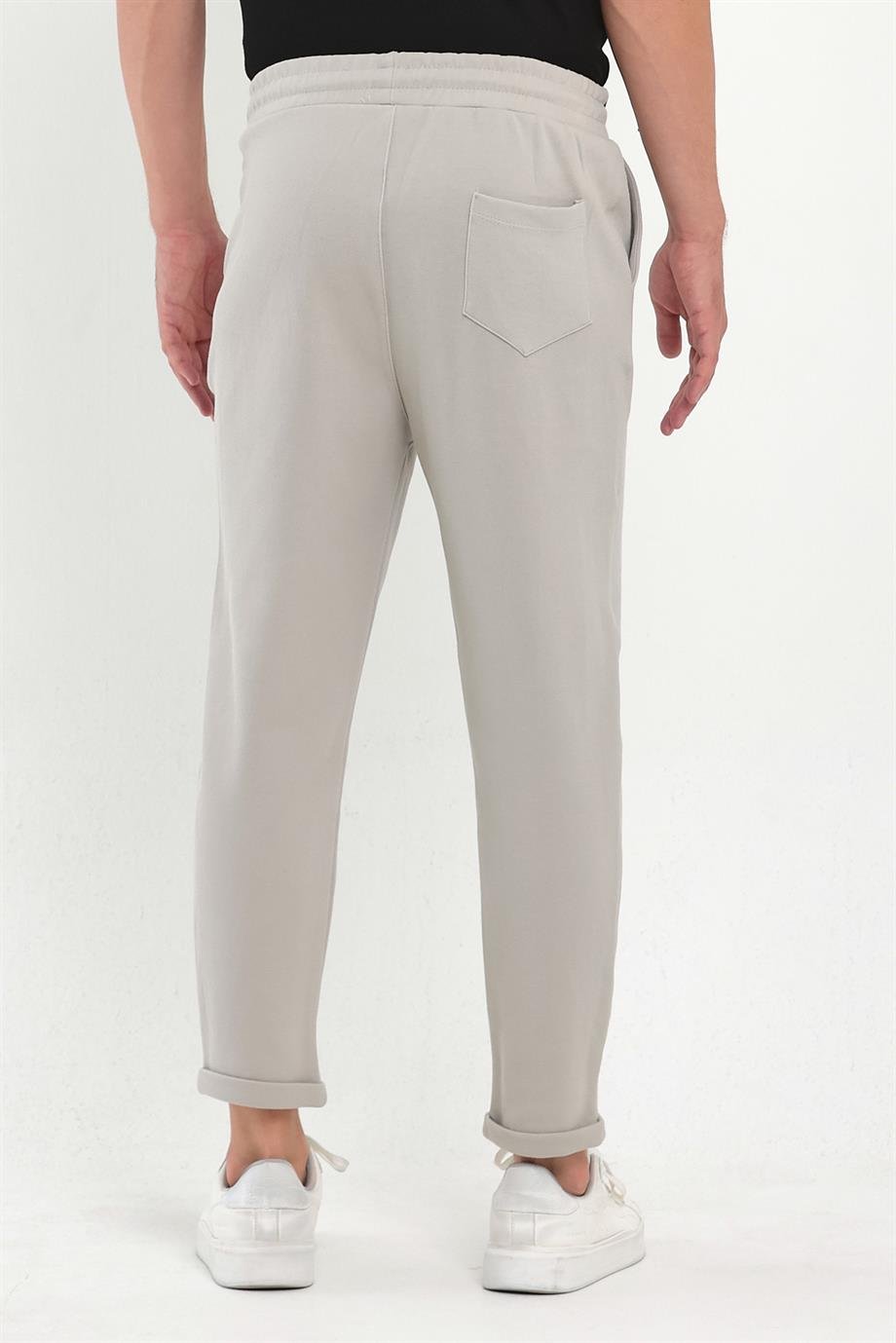 MAXIMILLIANErkek Gri Duble Paça Standart Kesim Beli Bağlamalı Yan Cepli Jogger Pantolon