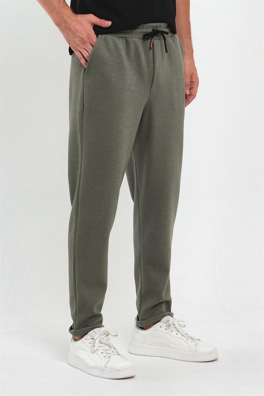 MAXIMILLIANErkek Haki Yandan Cepli Beli Lastikli Bağcıklı Duble Paça Relaxed Fit Rahat Kesim Jogger Pantolon