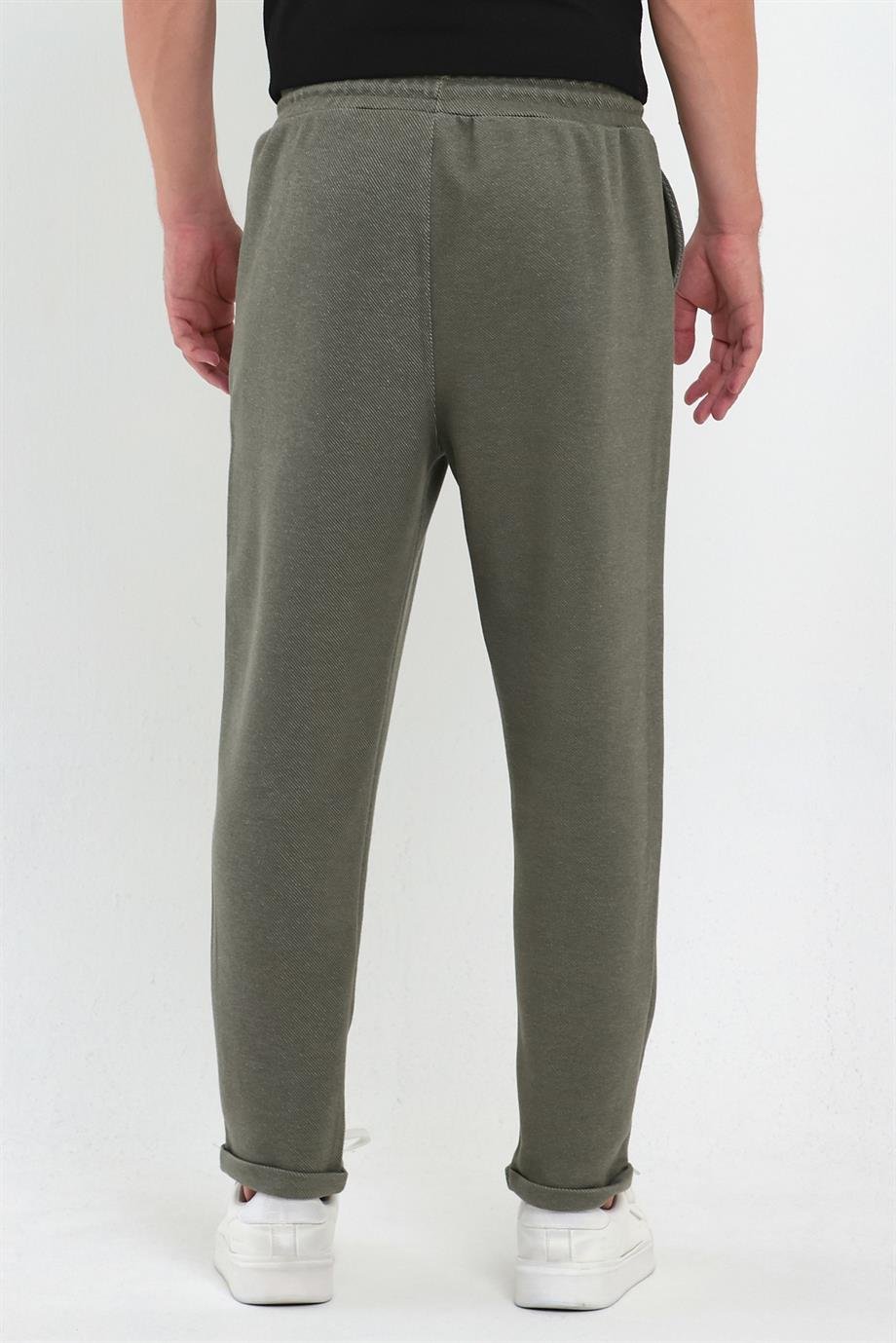 MAXIMILLIANErkek Haki Yandan Cepli Beli Lastikli Bağcıklı Duble Paça Relaxed Fit Rahat Kesim Jogger Pantolon
