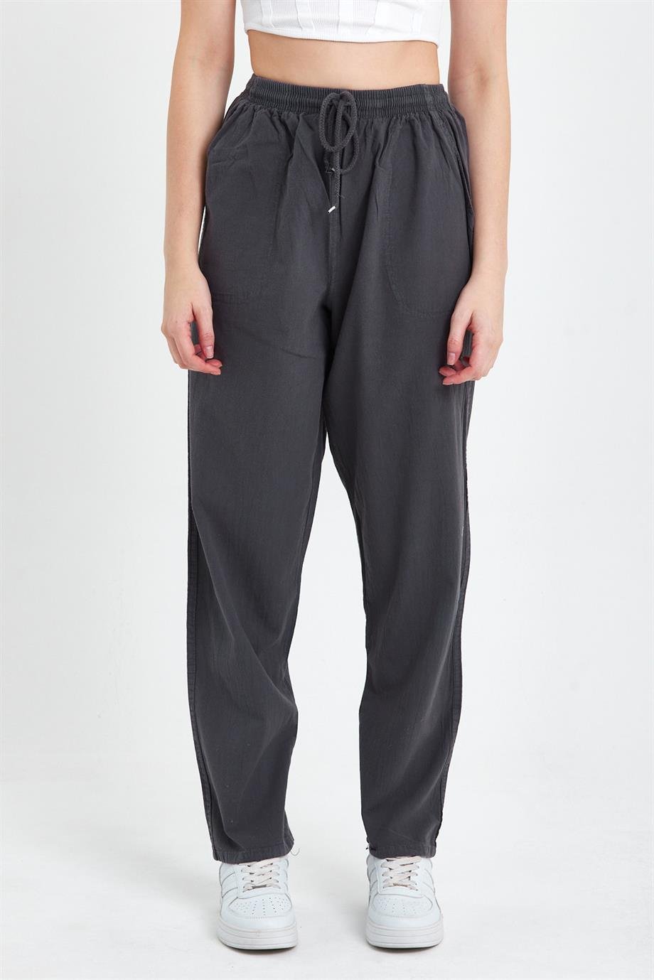 MAXIMILLIANFüme Yüksek Bel Beli Lastikli Keten Pantolon