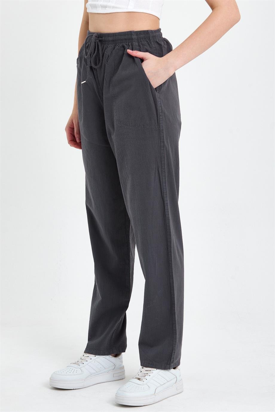 MAXIMILLIANFüme Yüksek Bel Beli Lastikli Keten Pantolon