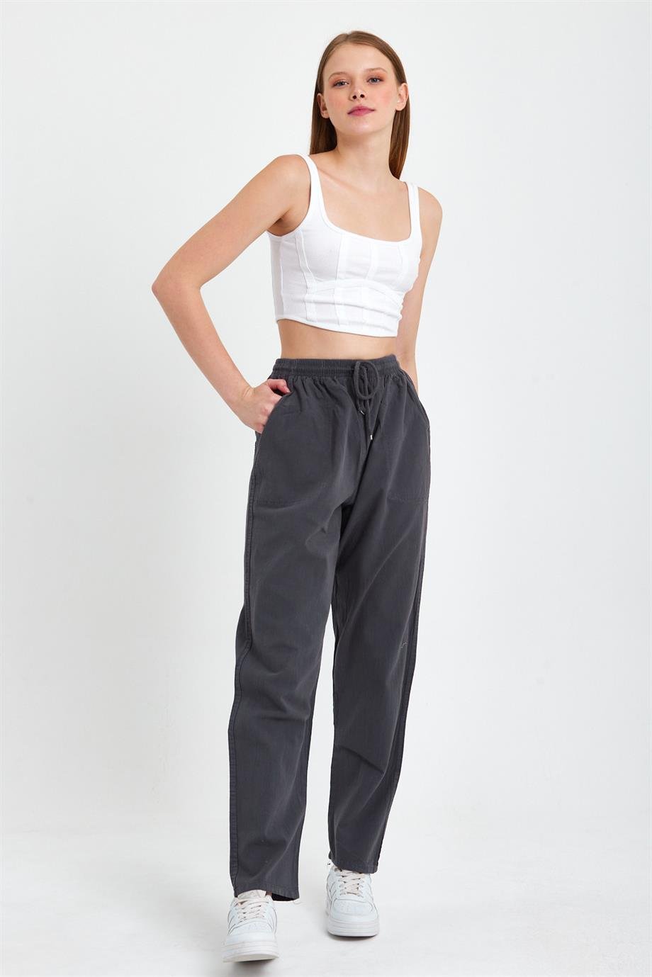 MAXIMILLIANFüme Yüksek Bel Beli Lastikli Keten Pantolon