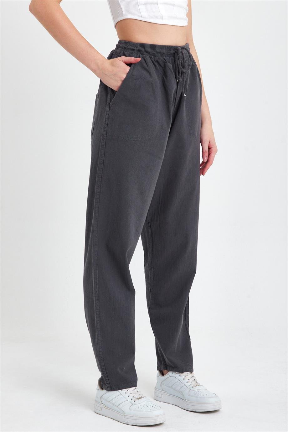 MAXIMILLIANFüme Yüksek Bel Beli Lastikli Keten Pantolon