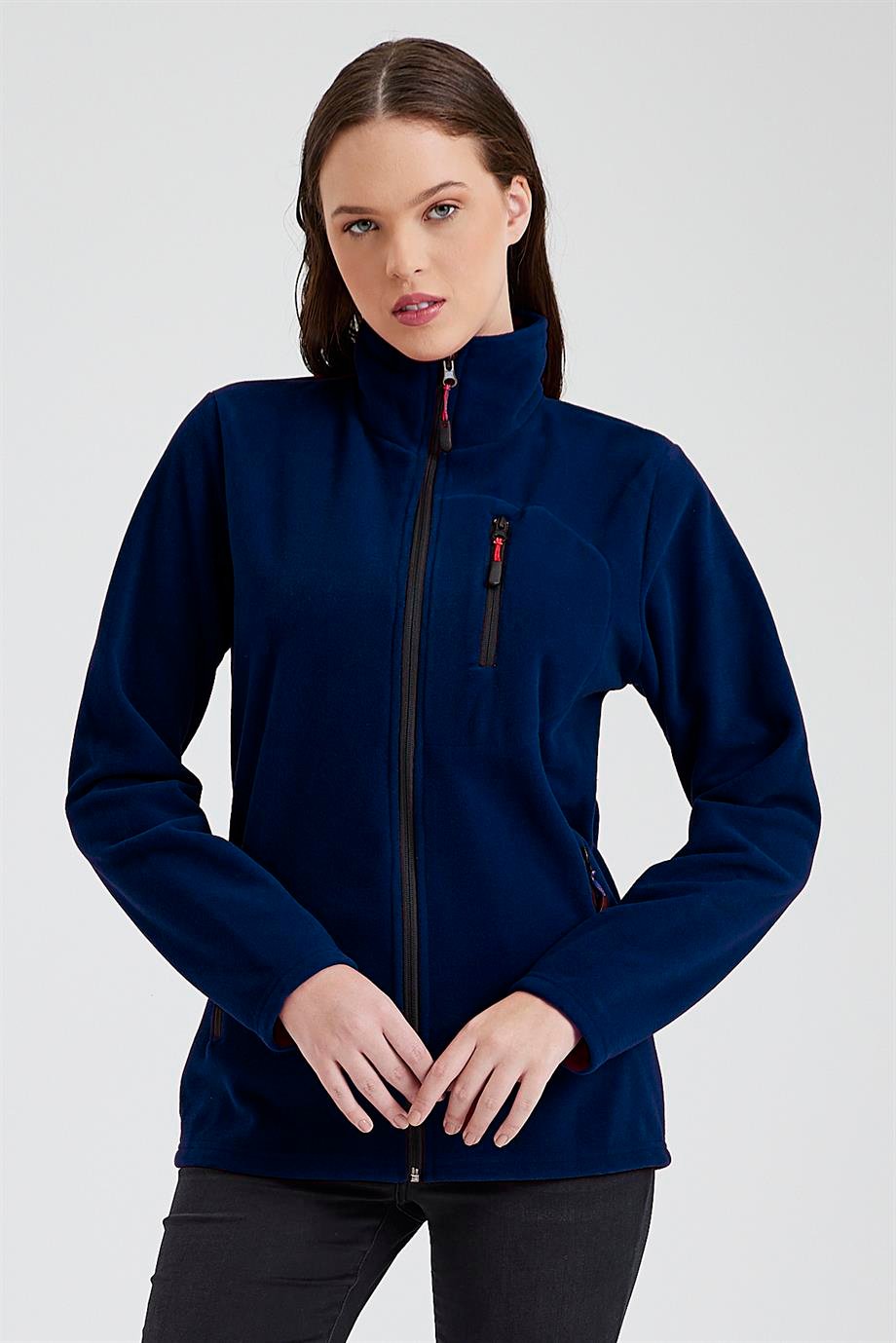 MAXIMILLIANKadın Polar Lacivert Renk 3 Cepli Fermuarlı Bato Yaka Outdoor Polar