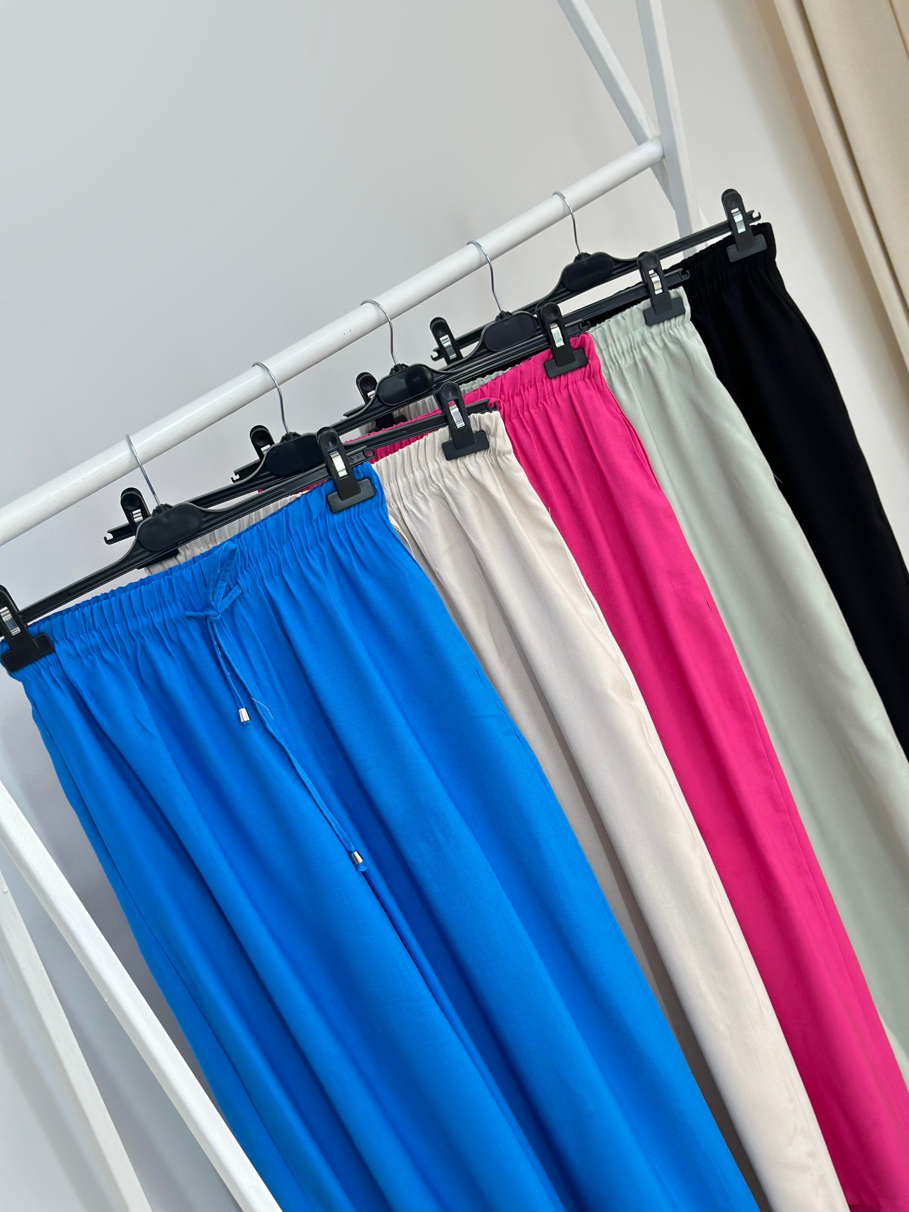 %50 Pamuk Kumaşlı Beli Lastikli Bol Paça Pantolon