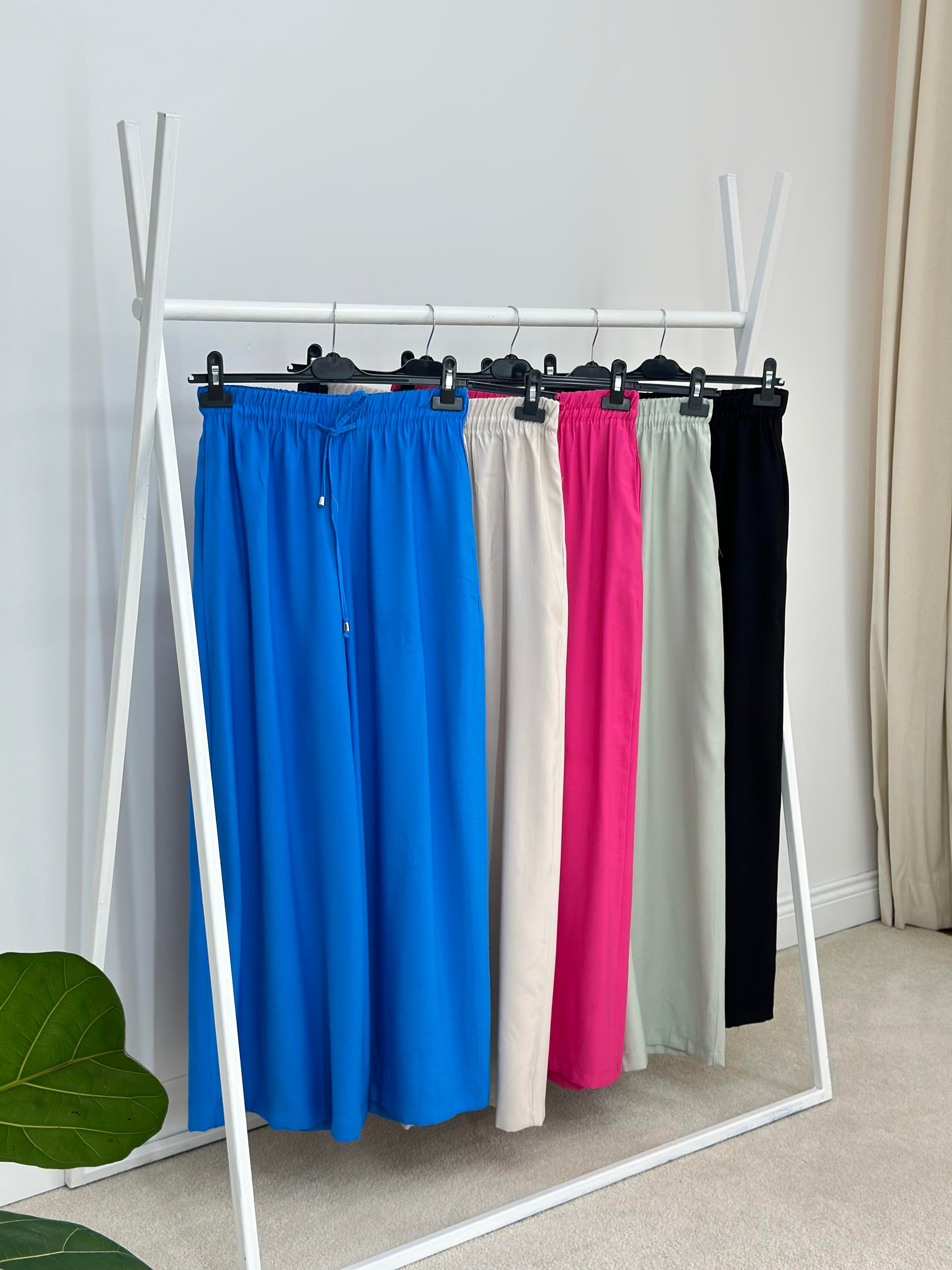 %50 Pamuk Kumaşlı Beli Lastikli Bol Paça Pantolon