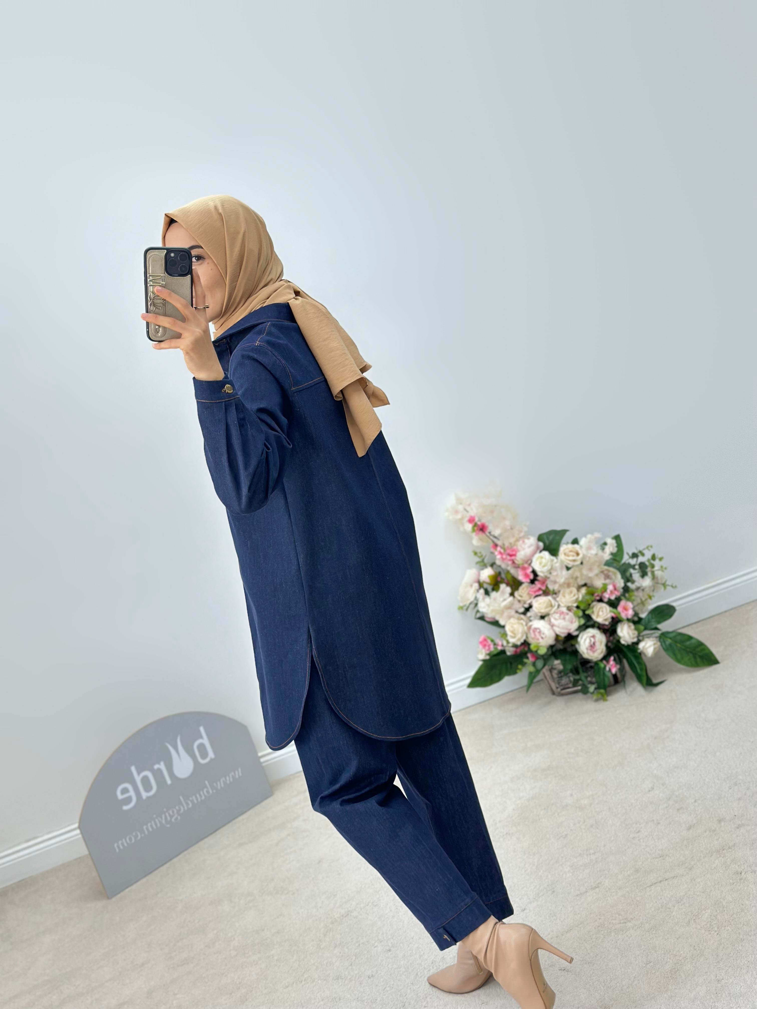 Armine Collection Paça Manşetli Denim Havuç Pantolon 24K2702 Lacivert 