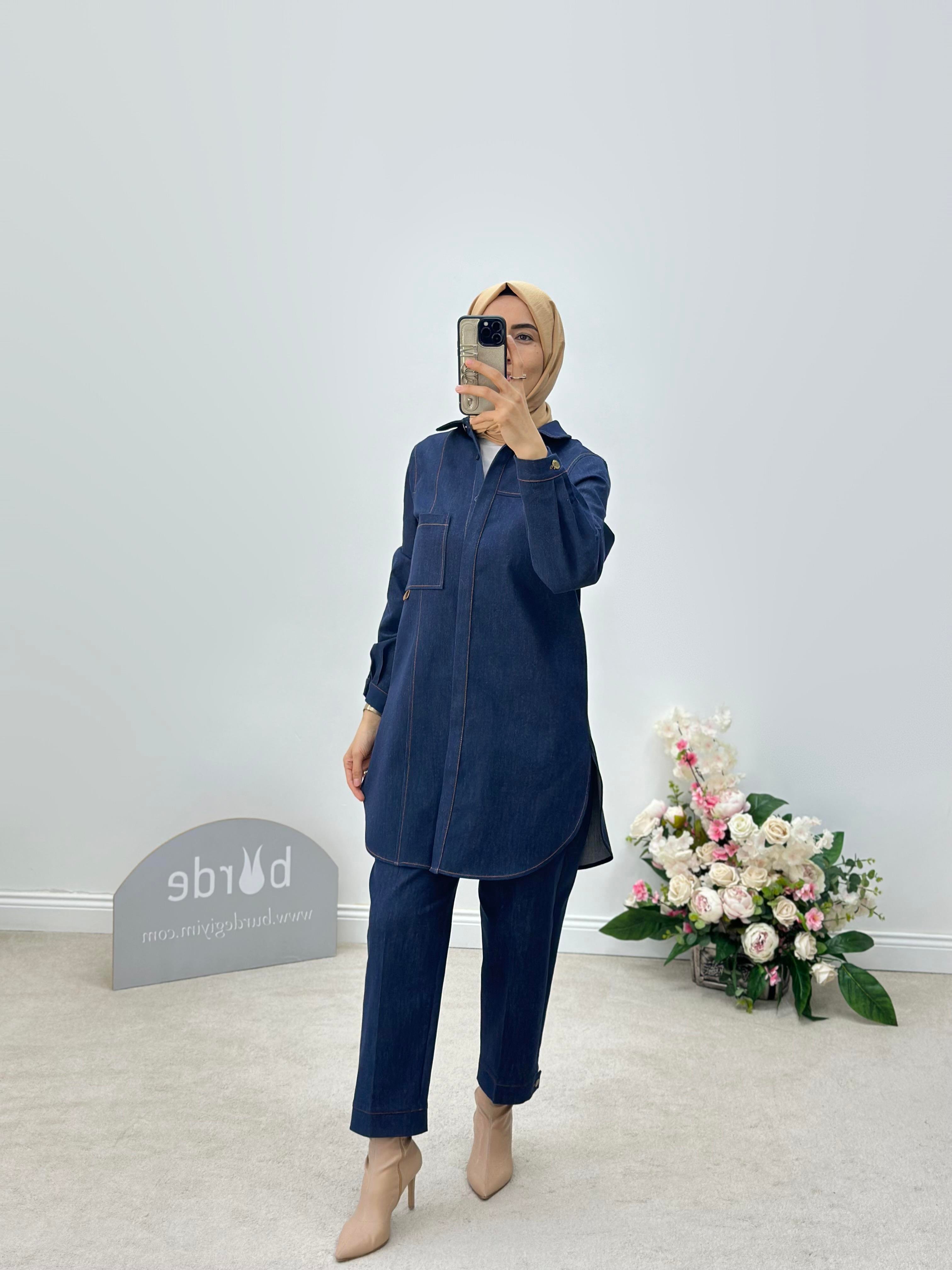 Armine Collection Paça Manşetli Denim Havuç Pantolon 24K2702 Lacivert 