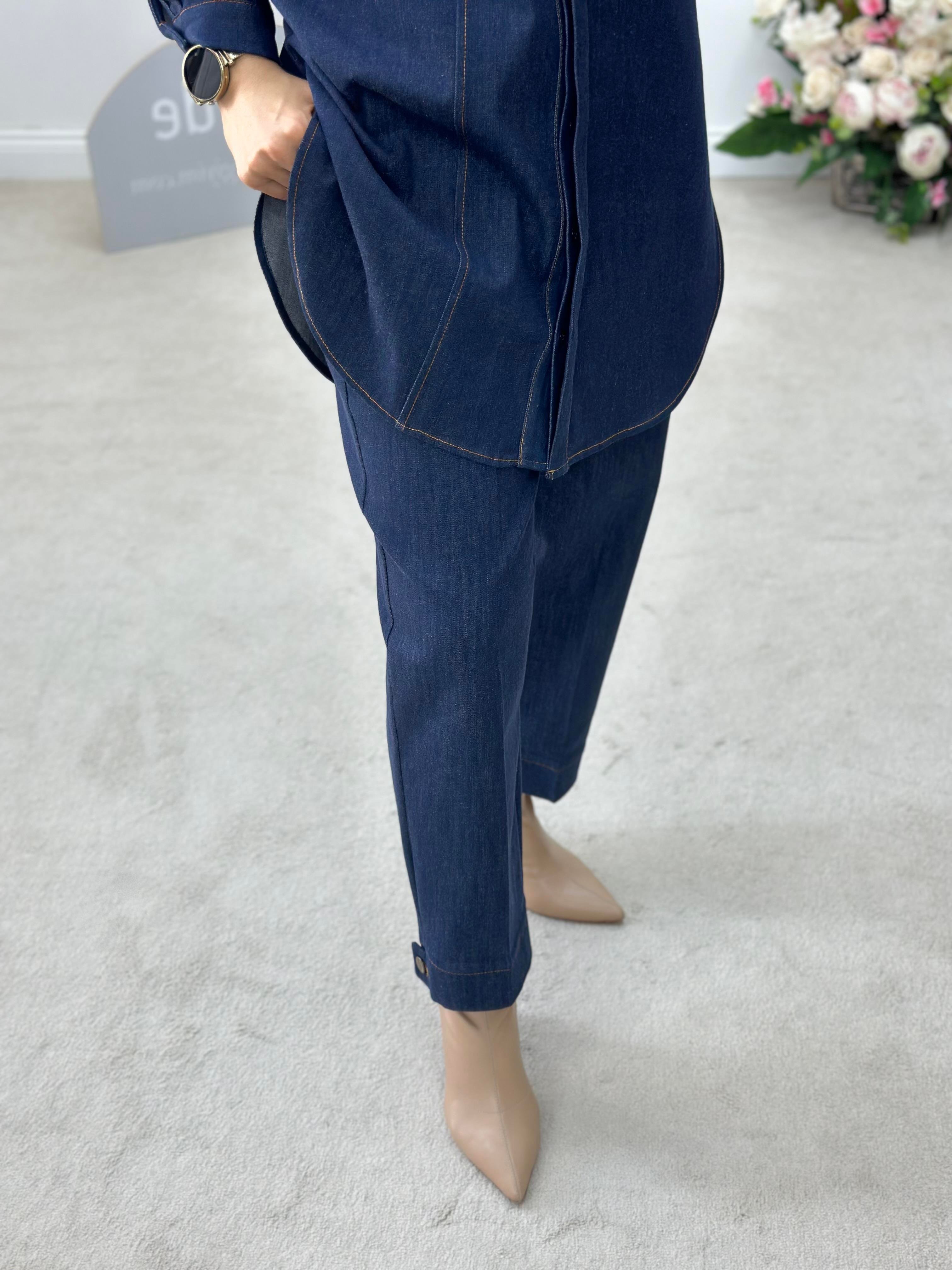 Armine Collection Paça Manşetli Denim Havuç Pantolon 24K2702 Lacivert 