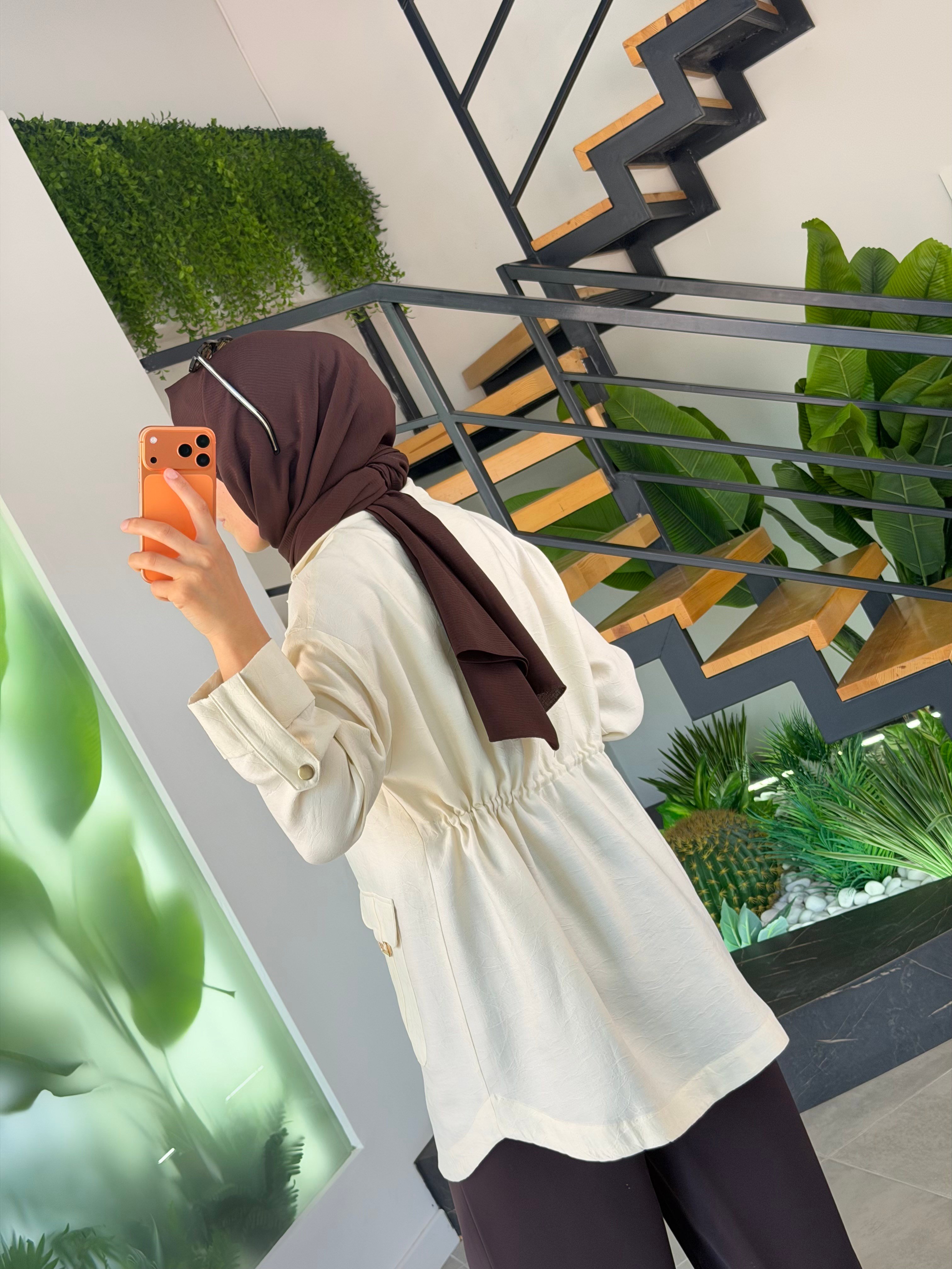 Armine Jakarlı Kumaş Ceket AGKP1214 Krem