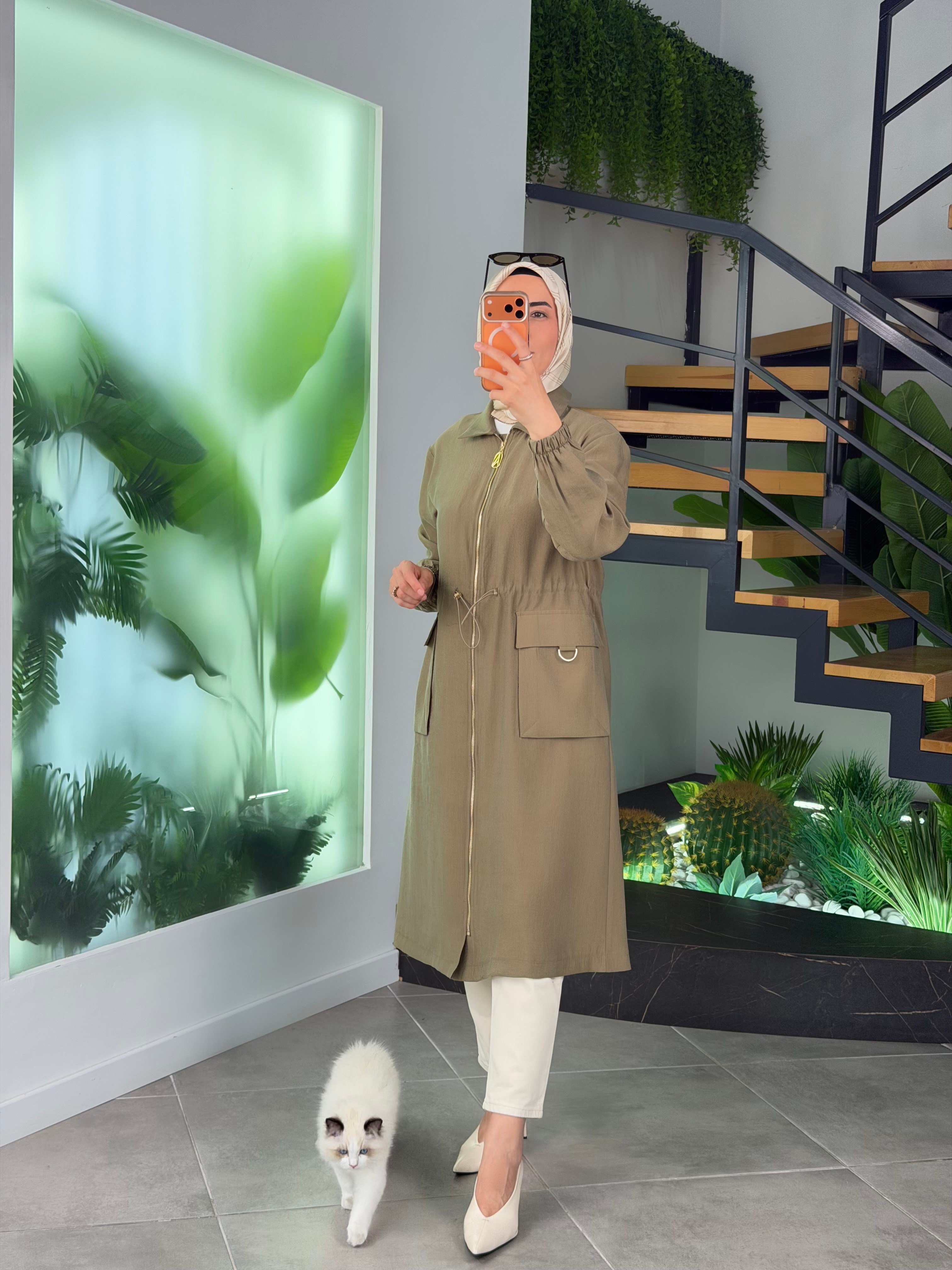 Armine Trend Beli Büzgü Detaylı Kap '26YT501 Yağ Yeşili