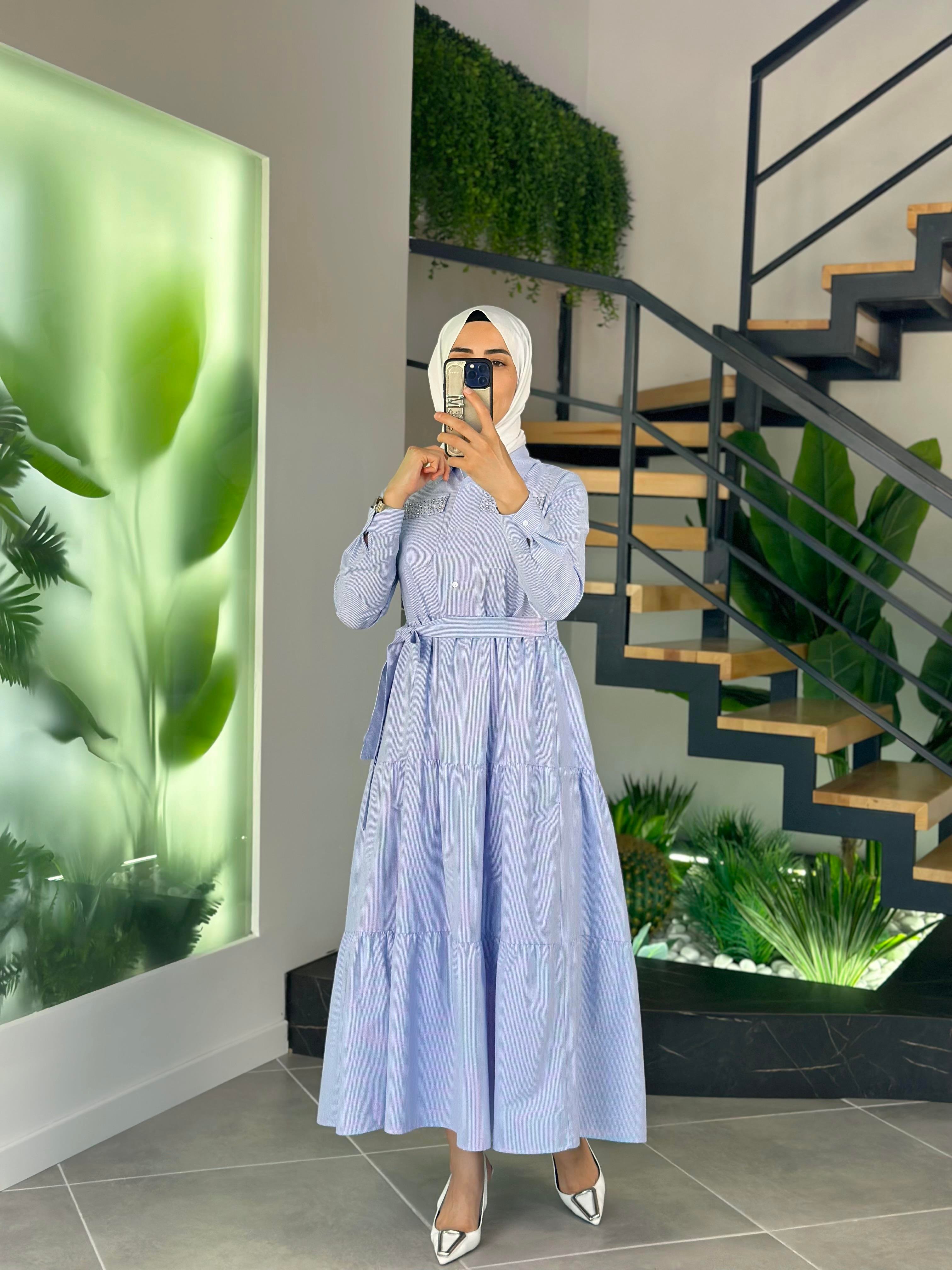 Armine Trend Cebi Taşlı Elbise 25YT966 Mavi
