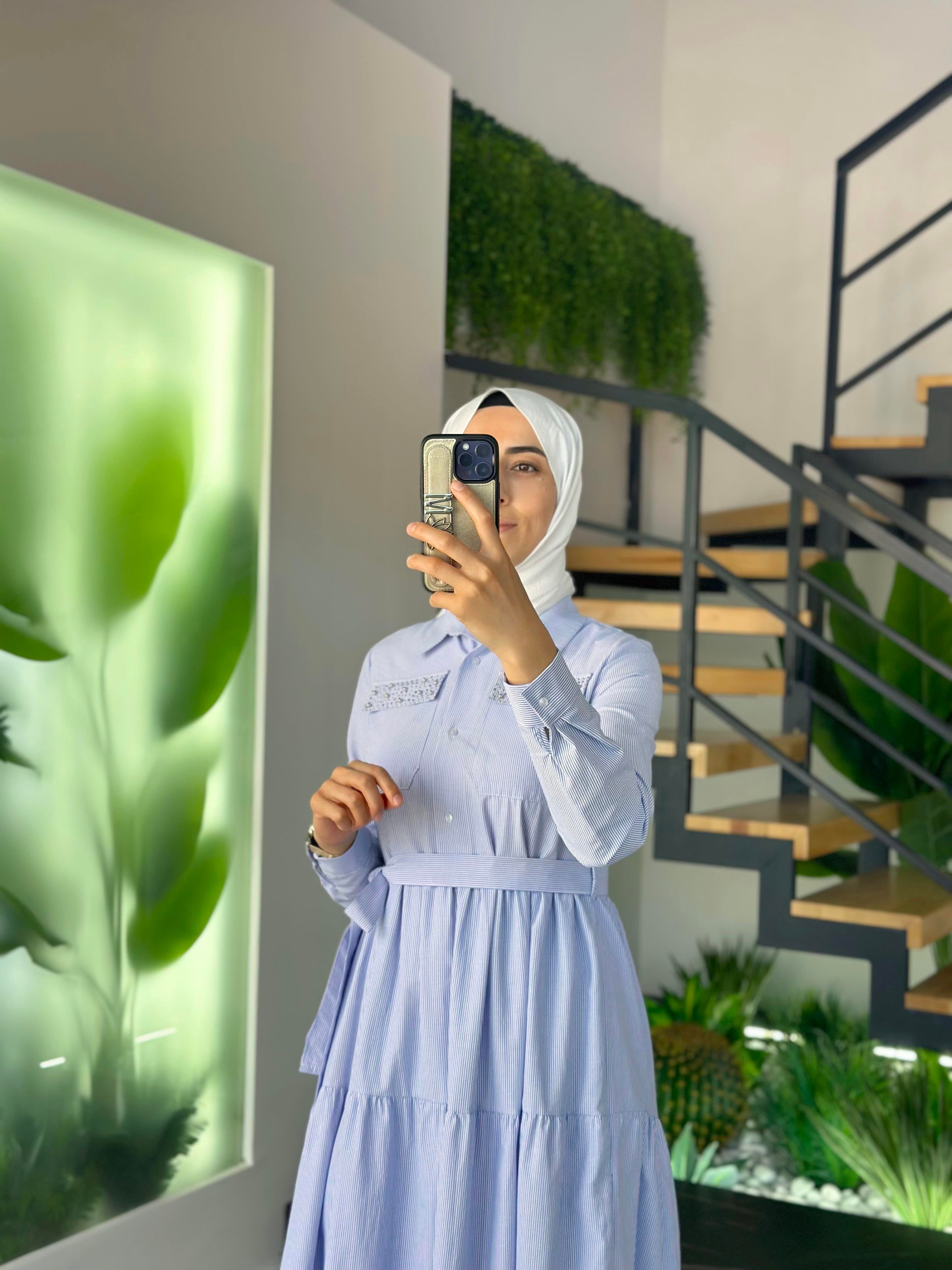 Armine Trend Cebi Taşlı Elbise 25YT966 Mavi