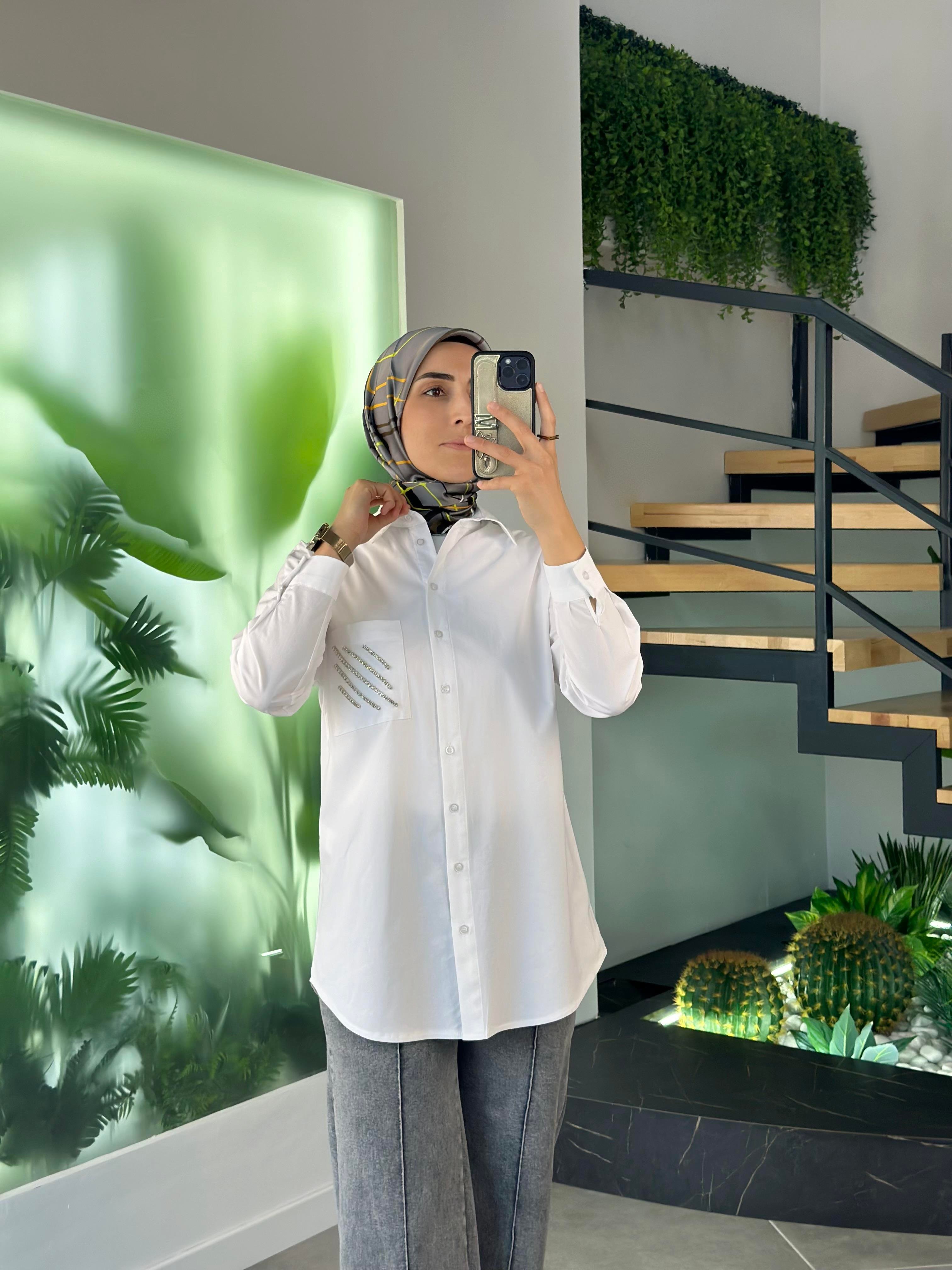 Armine Trend Cebi Taşlı Gömlek 25YT306 Ekru 