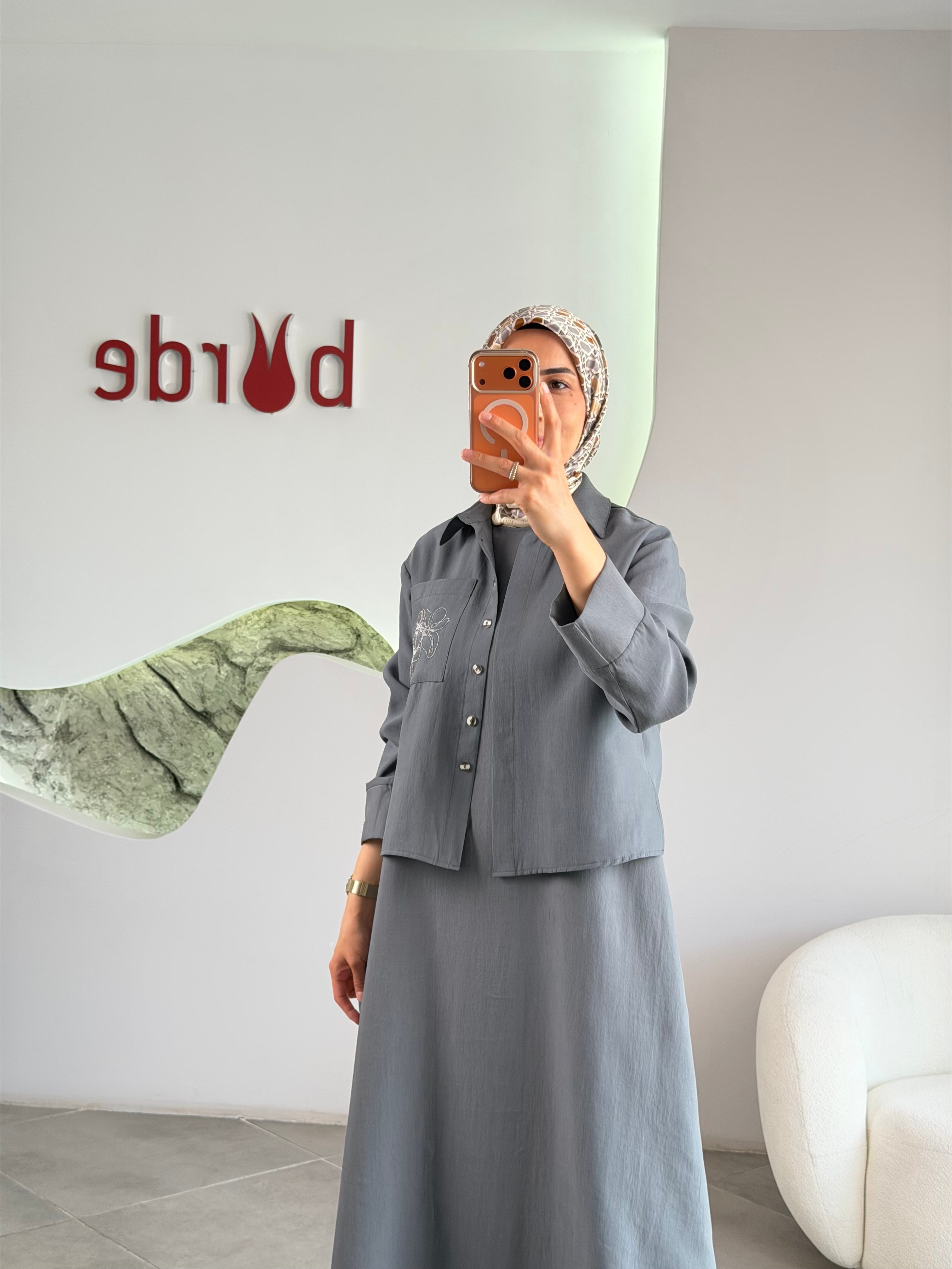 Armine Trend Cep Detayı İşlemeli Elbiseli Takım 26YT908 Gri