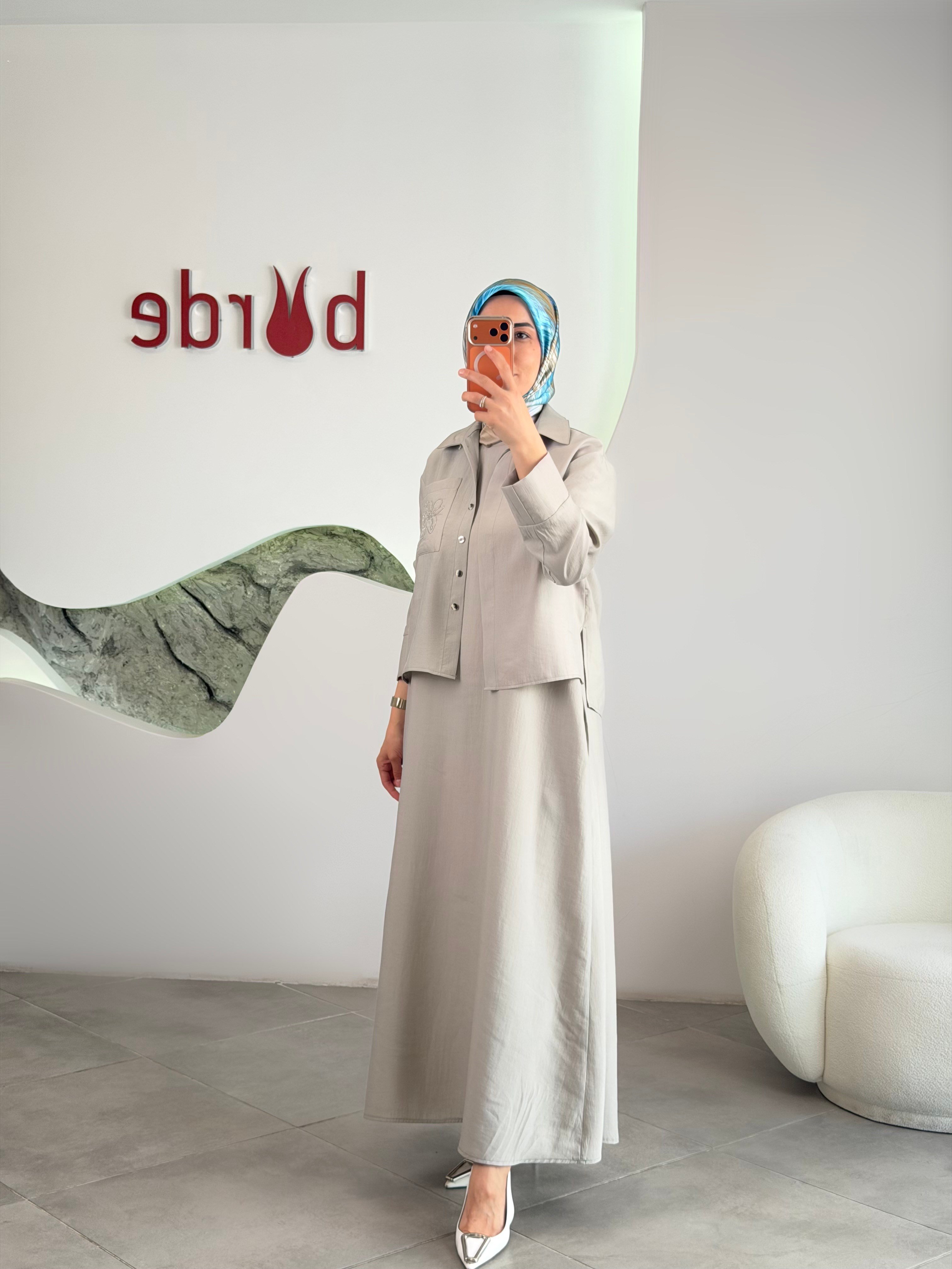 Armine Trend Cep Detayı İşlemeli Elbiseli Takım 26YT908 Taş